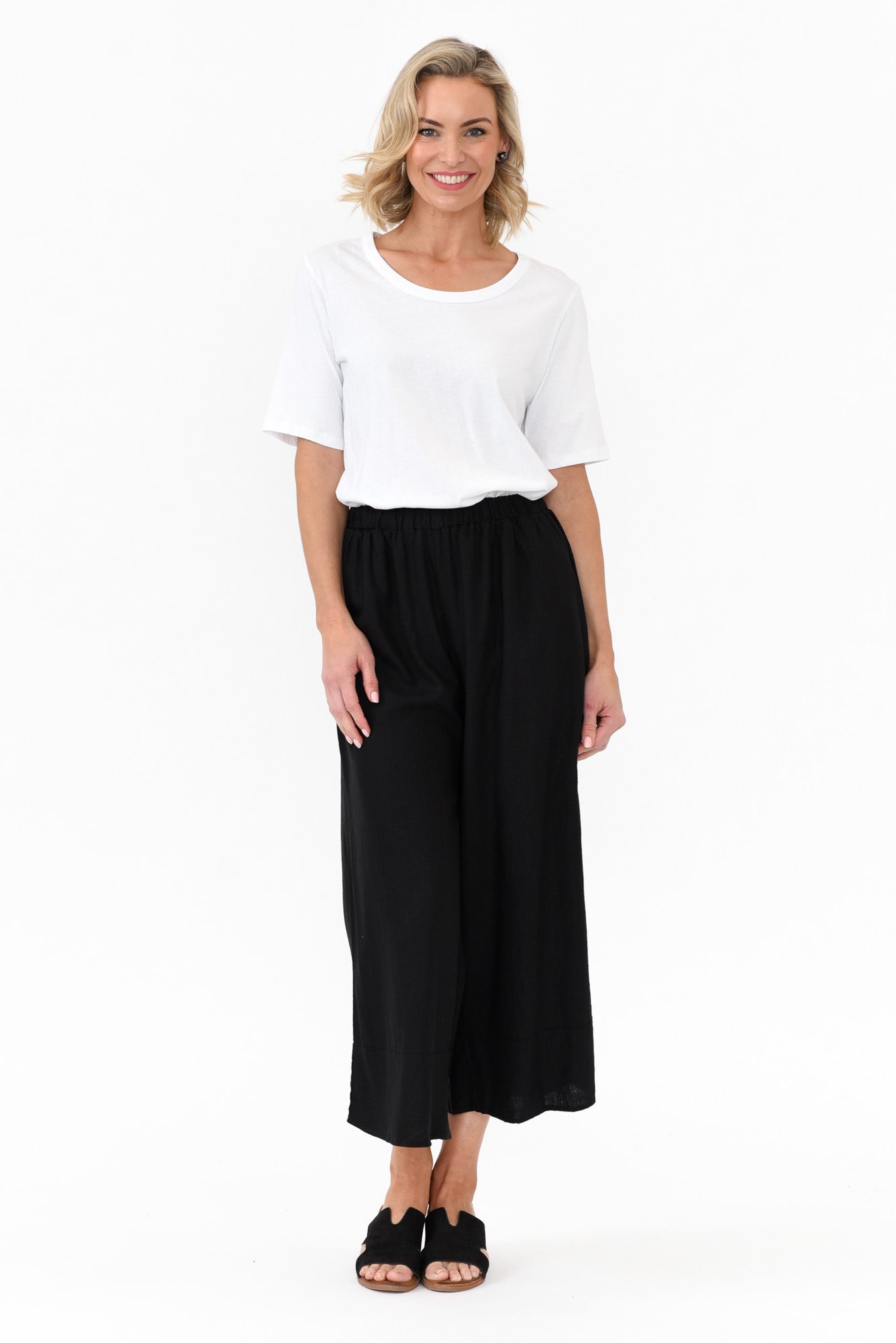 Colleen Black Linen Wide Leg Pant