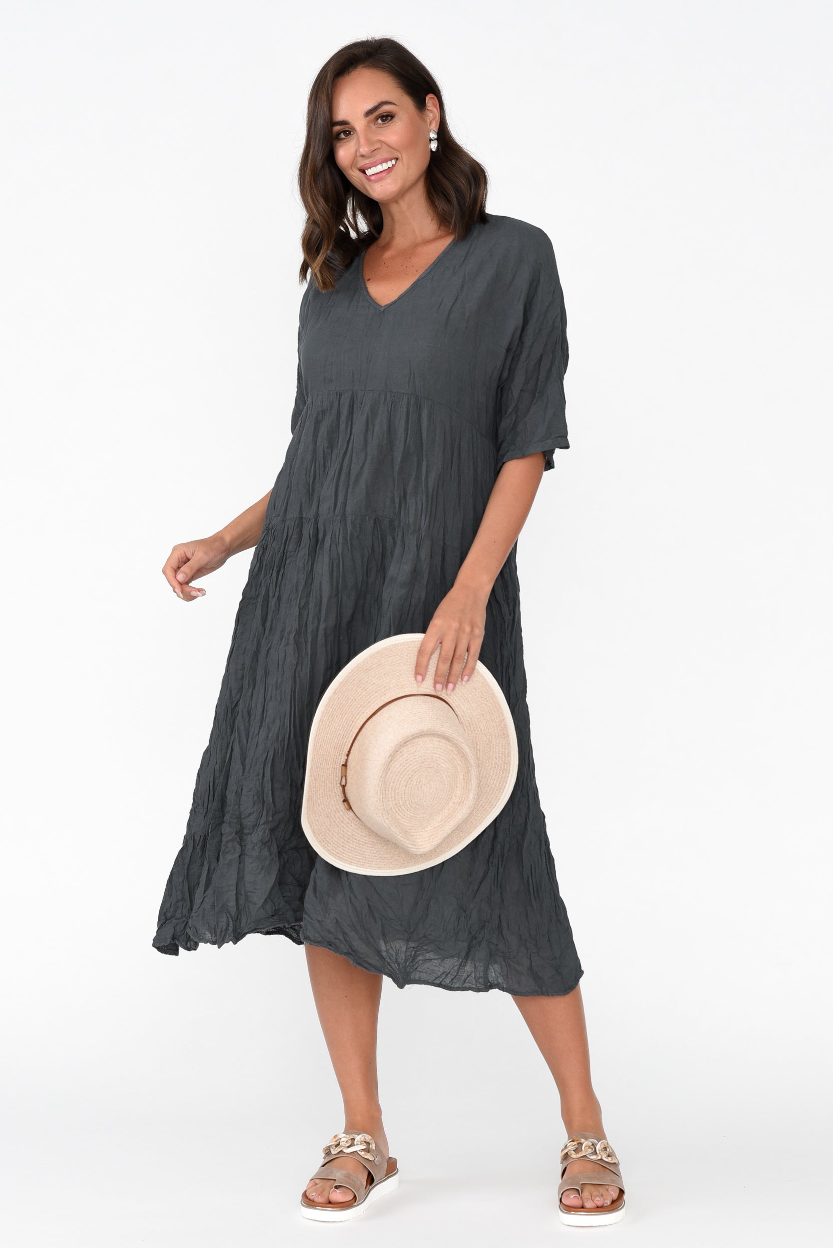 Embry Ash Grey Crinkle Cotton Dress