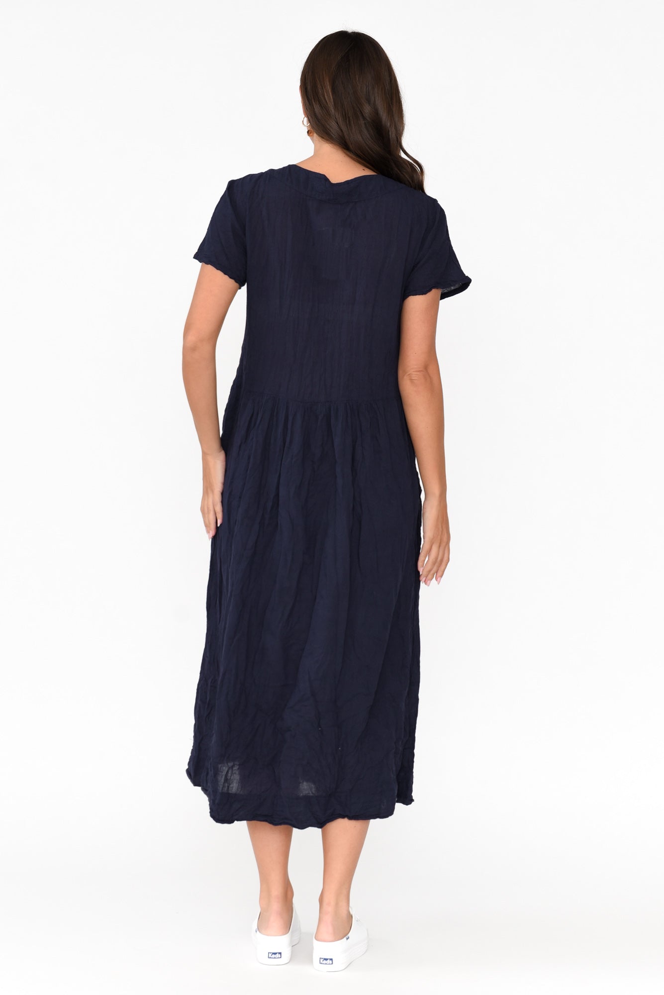 Tamsin Navy Crinkle Cotton Maxi Dress