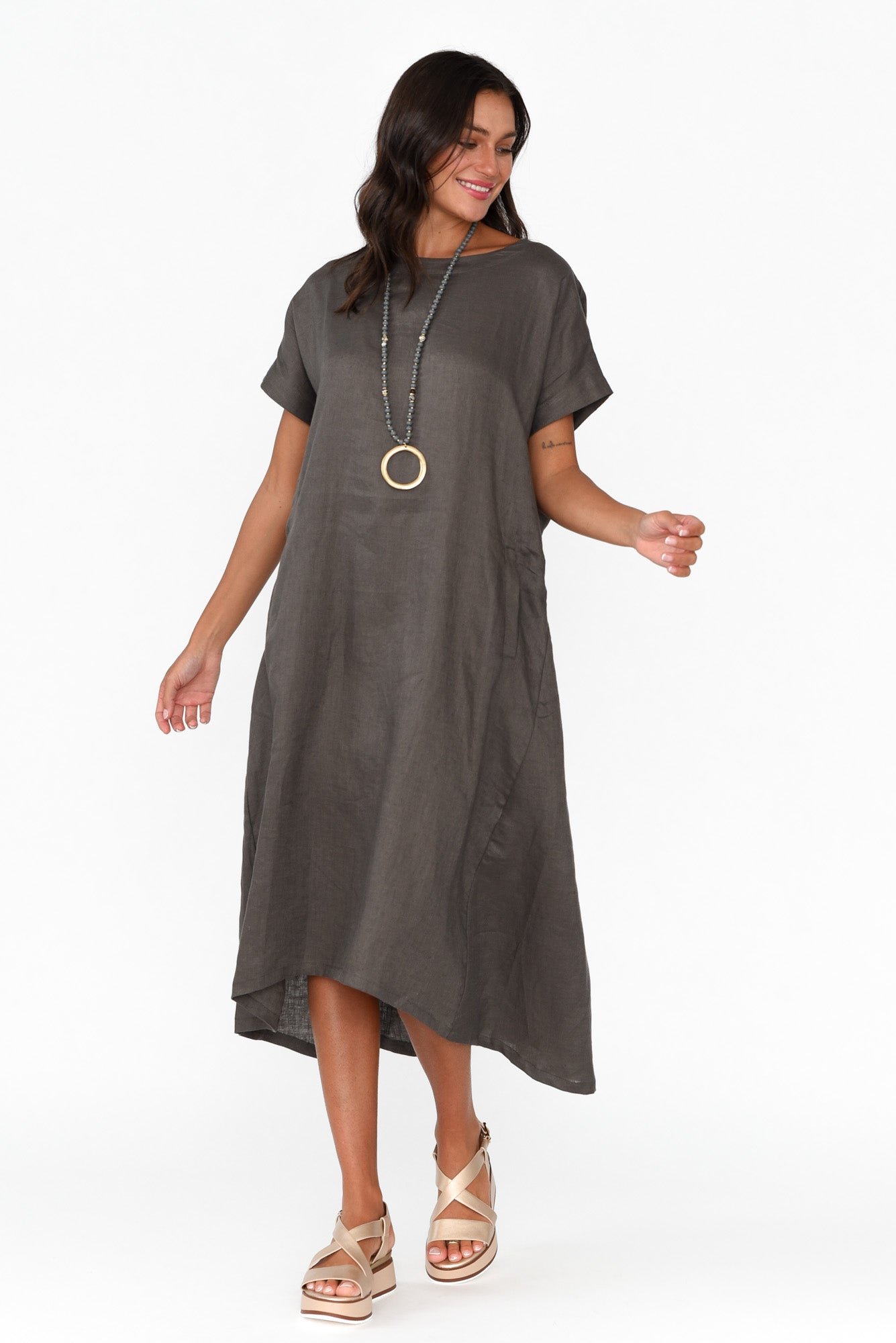 Zeffie Charcoal Linen Pocket Dress
