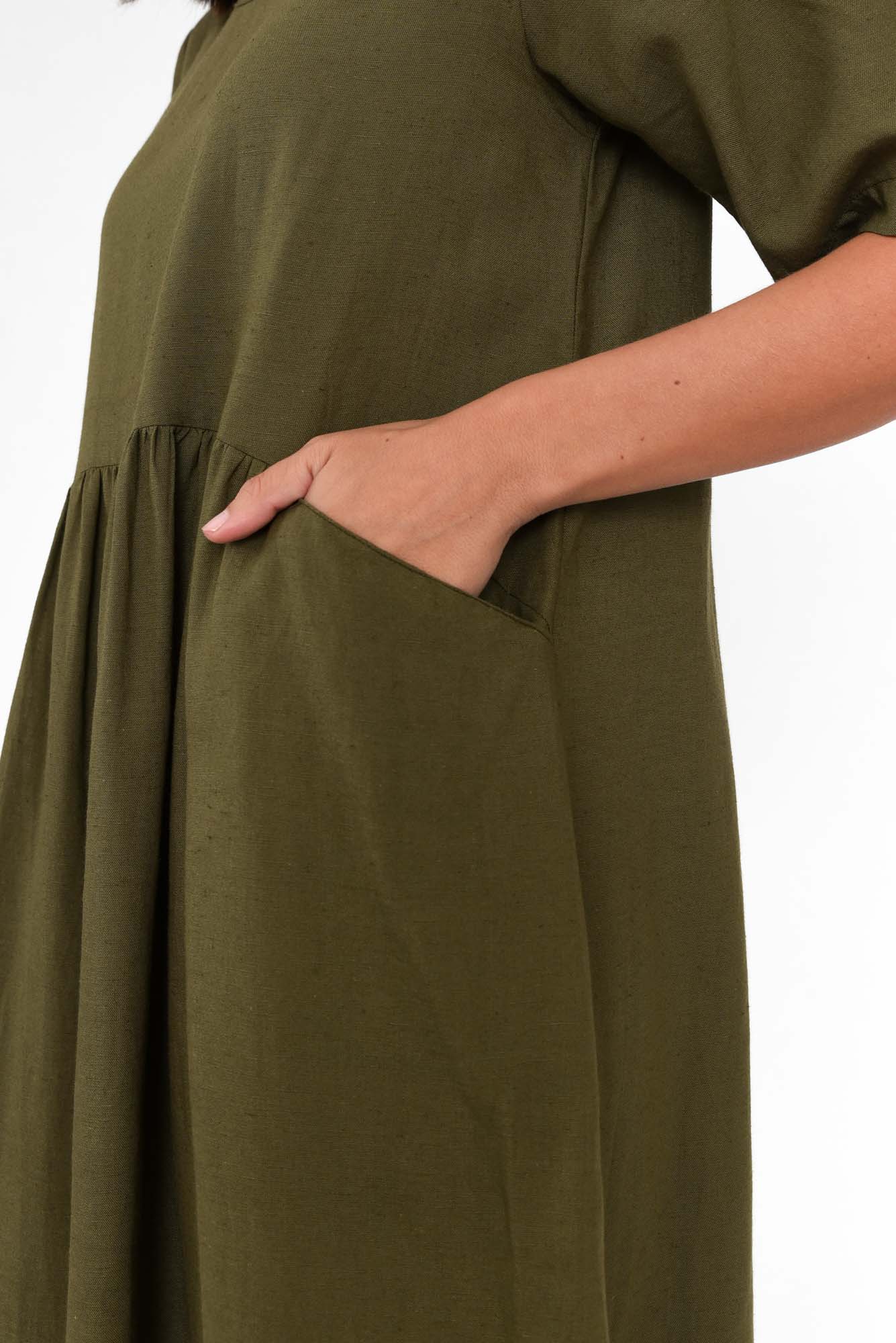 Sloane Olive Cotton Blend Dress