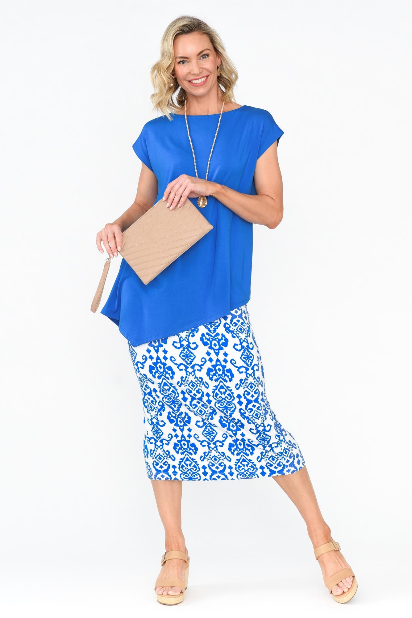 Blue Ikat Bamboo Maxi Tube Skirt