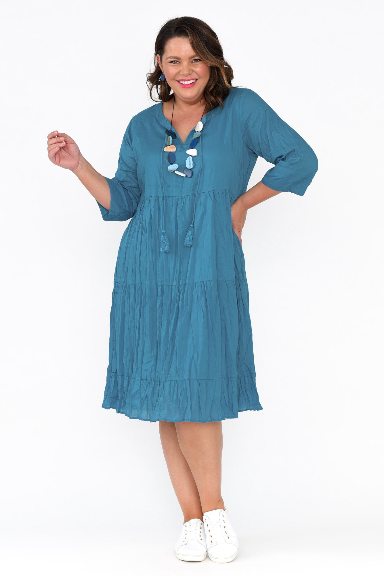 Milana Ocean Crinkle Cotton Dress