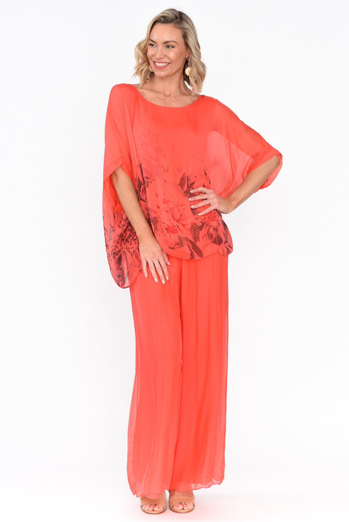 Vernon Coral Silk Wide Leg Pant