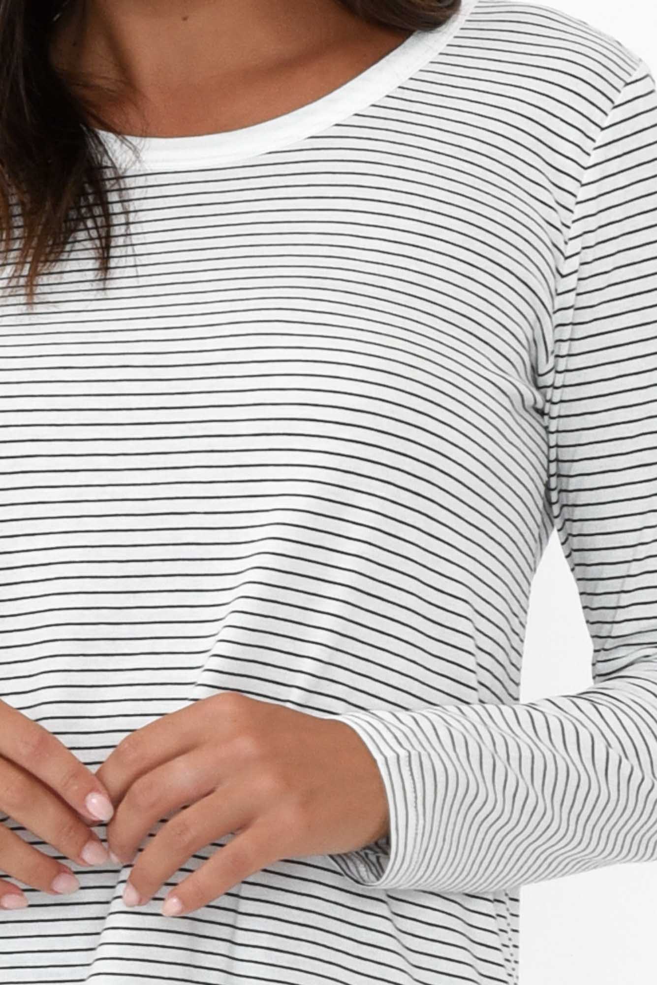Megan White Stripe Long Sleeve Cotton Top