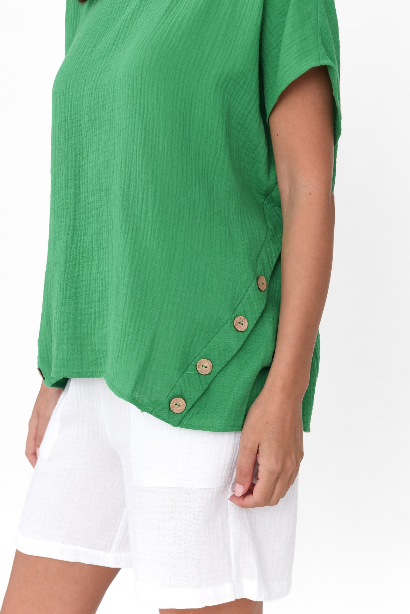 Byron Green Cotton Button Top