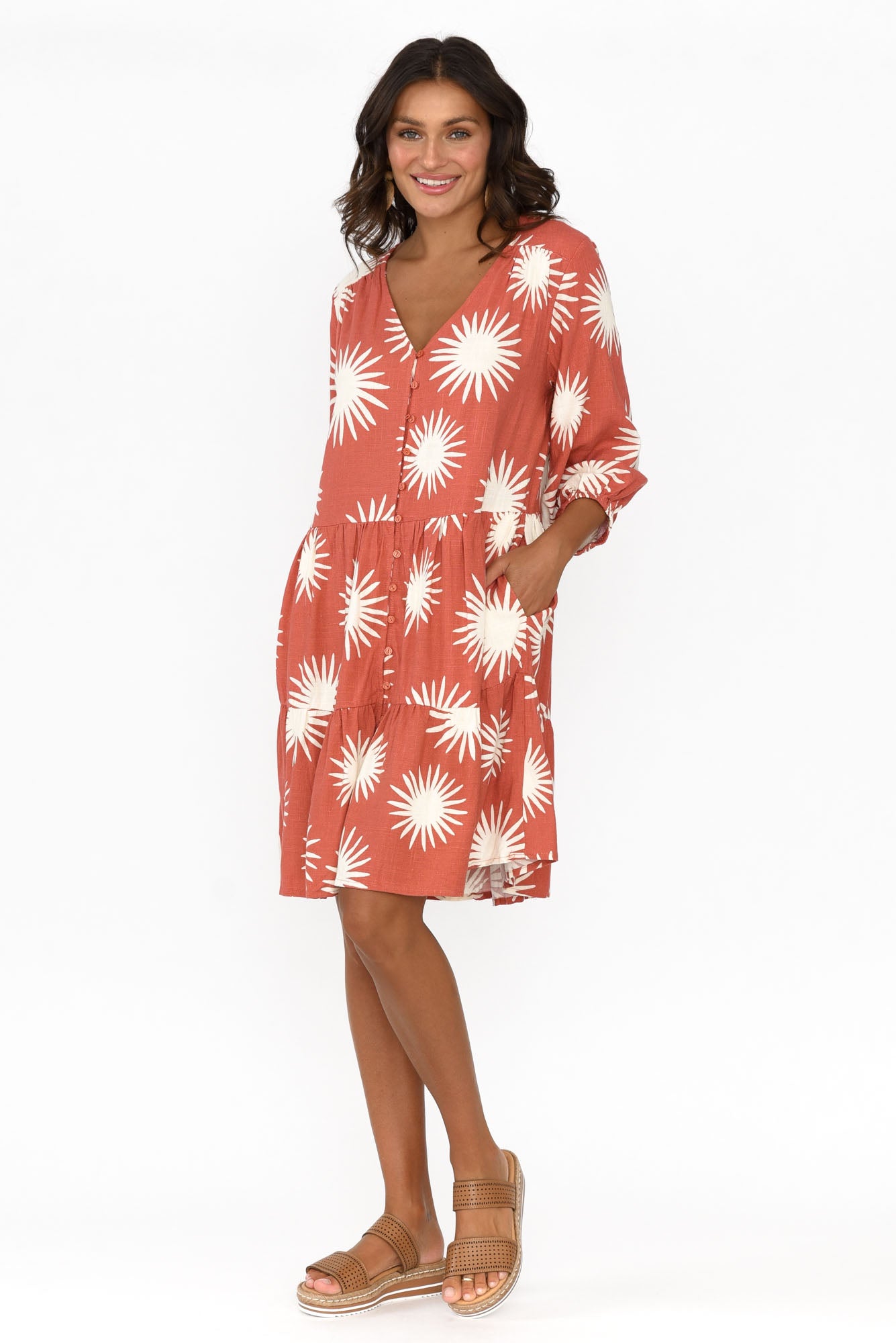 Bridie Rust Flower Tier Dress