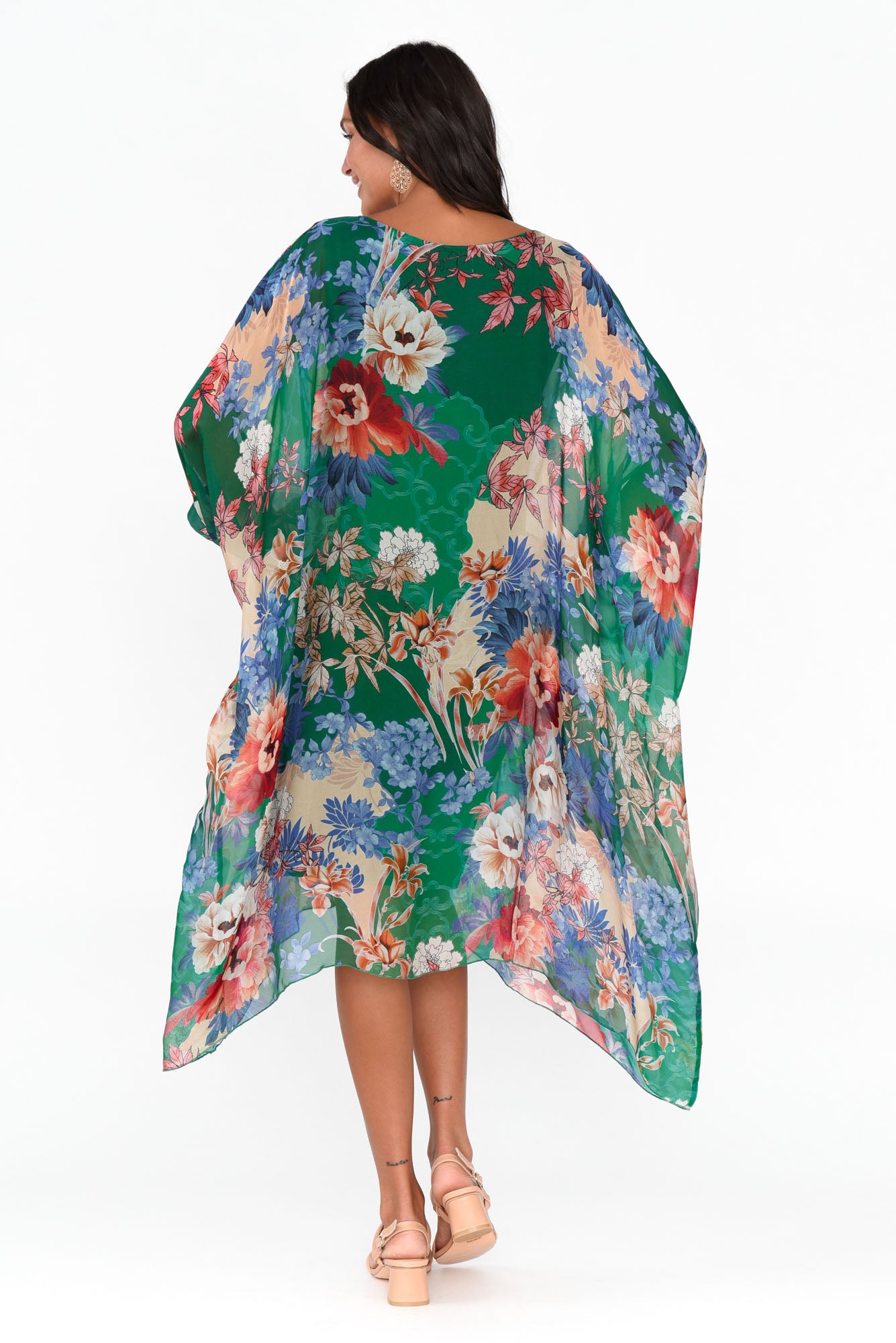 Marybeth Green Floral Silk Kaftan