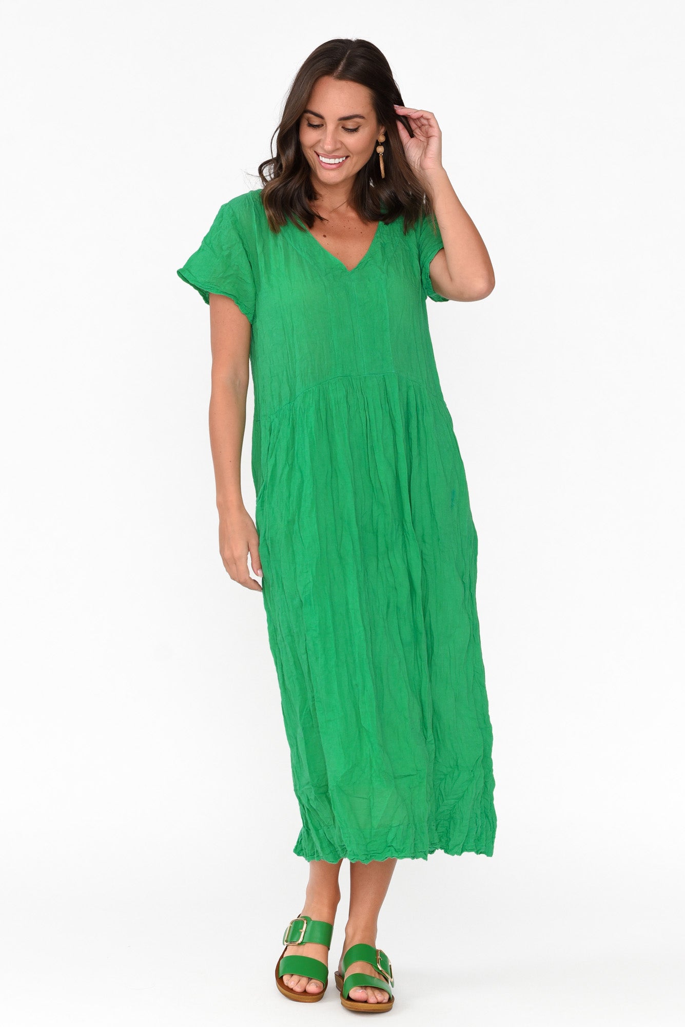 Tamsin Green Crinkle Cotton Maxi Dress
