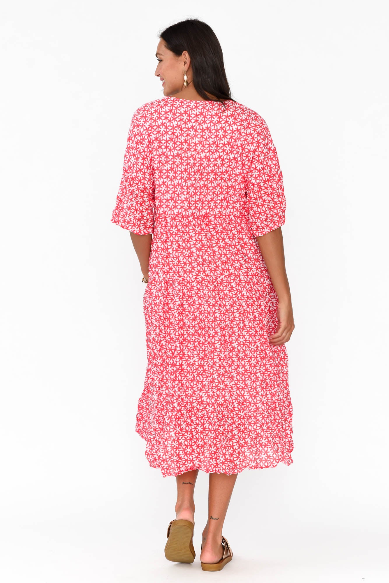 Embry Red Flower Crinkle Cotton Dress