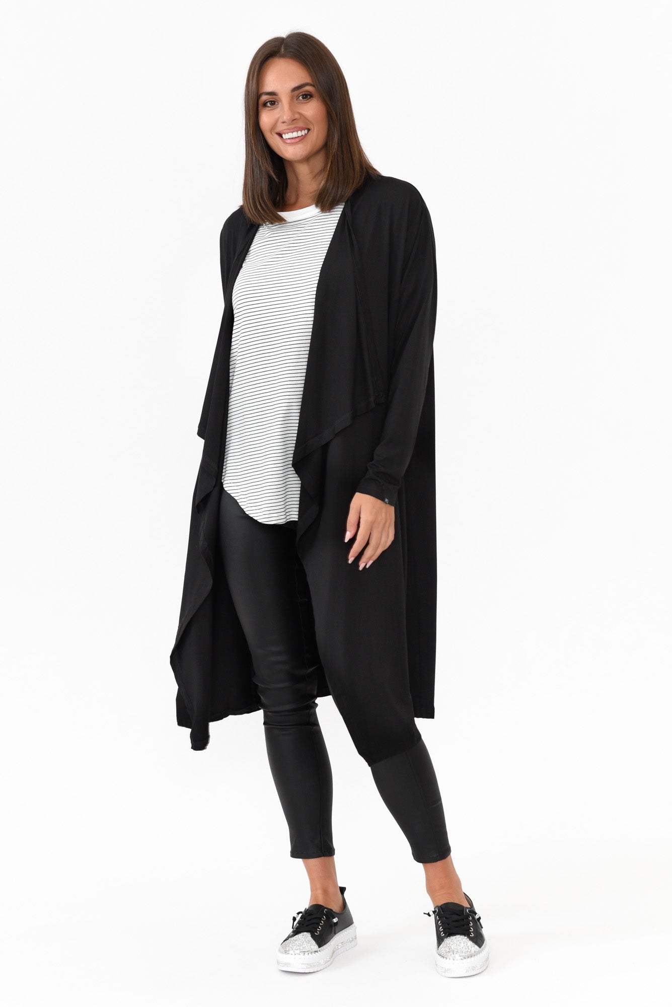 Leanna Black Bamboo Waterfall Cardigan