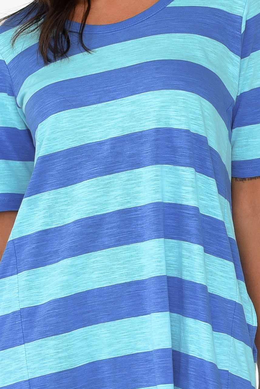 Nyree Aqua Stripe Hi Lo Cotton Dress