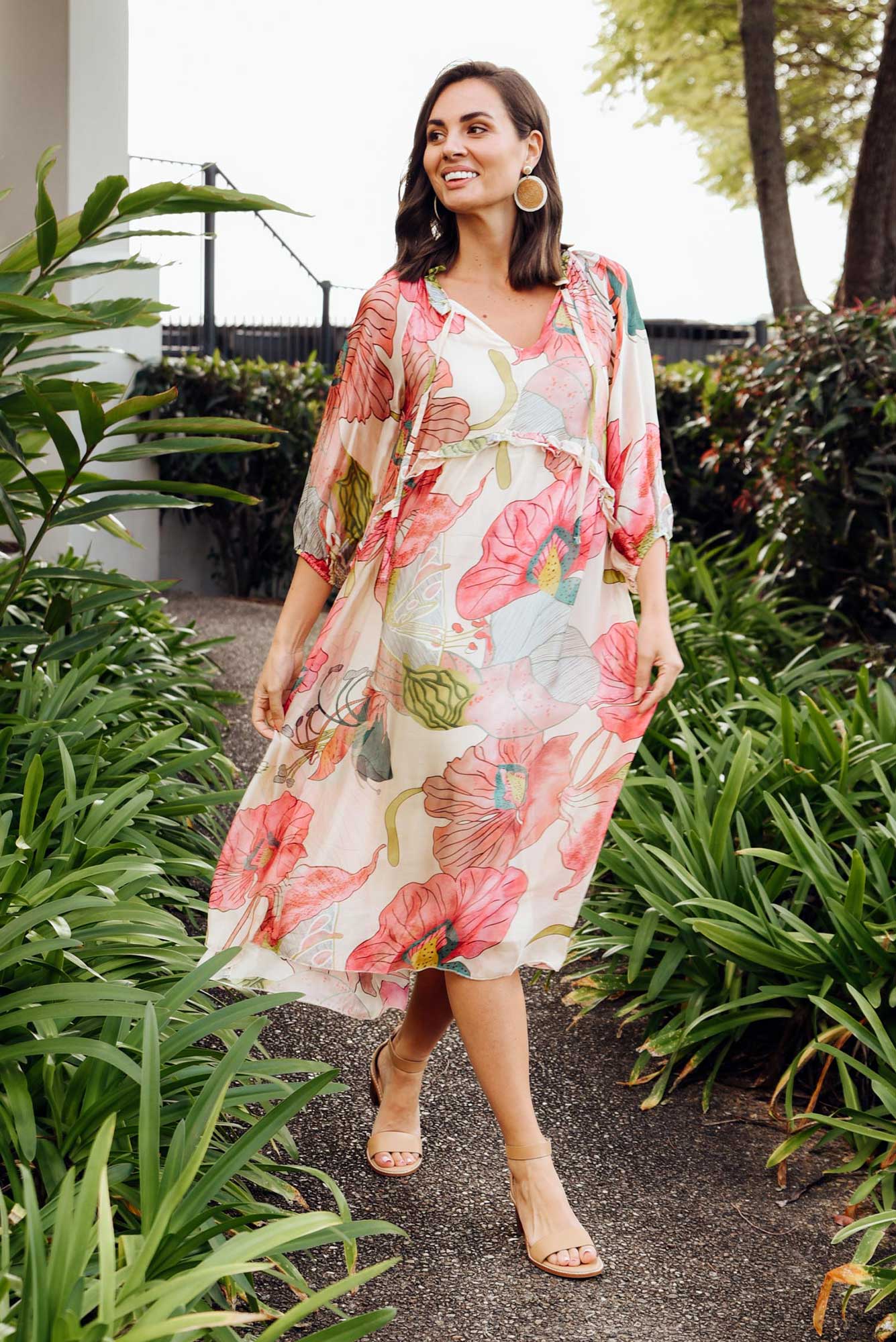Maribel Pink Flower Silk Dress