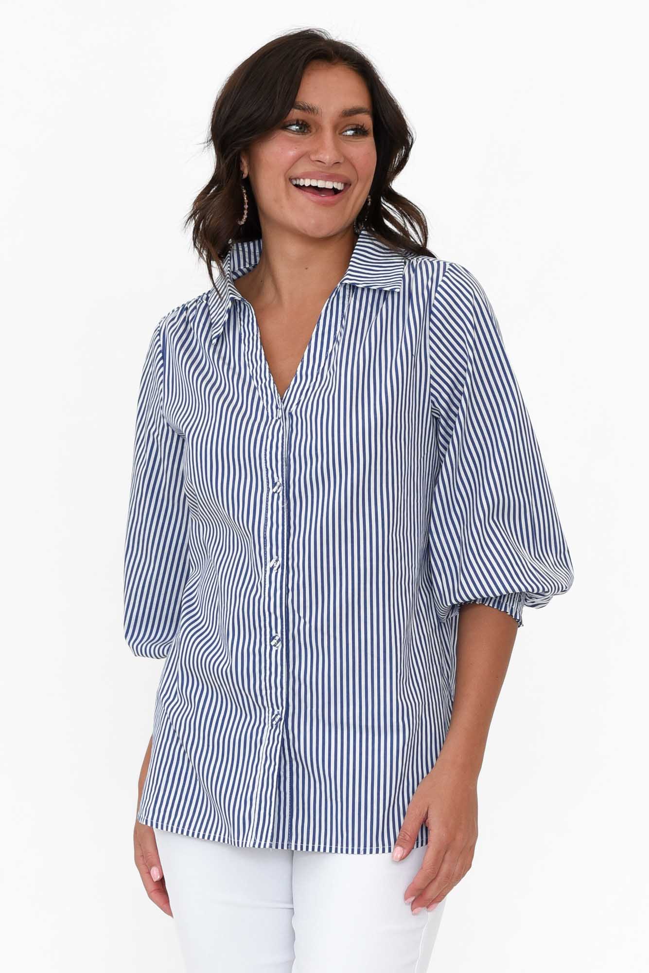 Troy Navy Stripe Cotton Shirt
