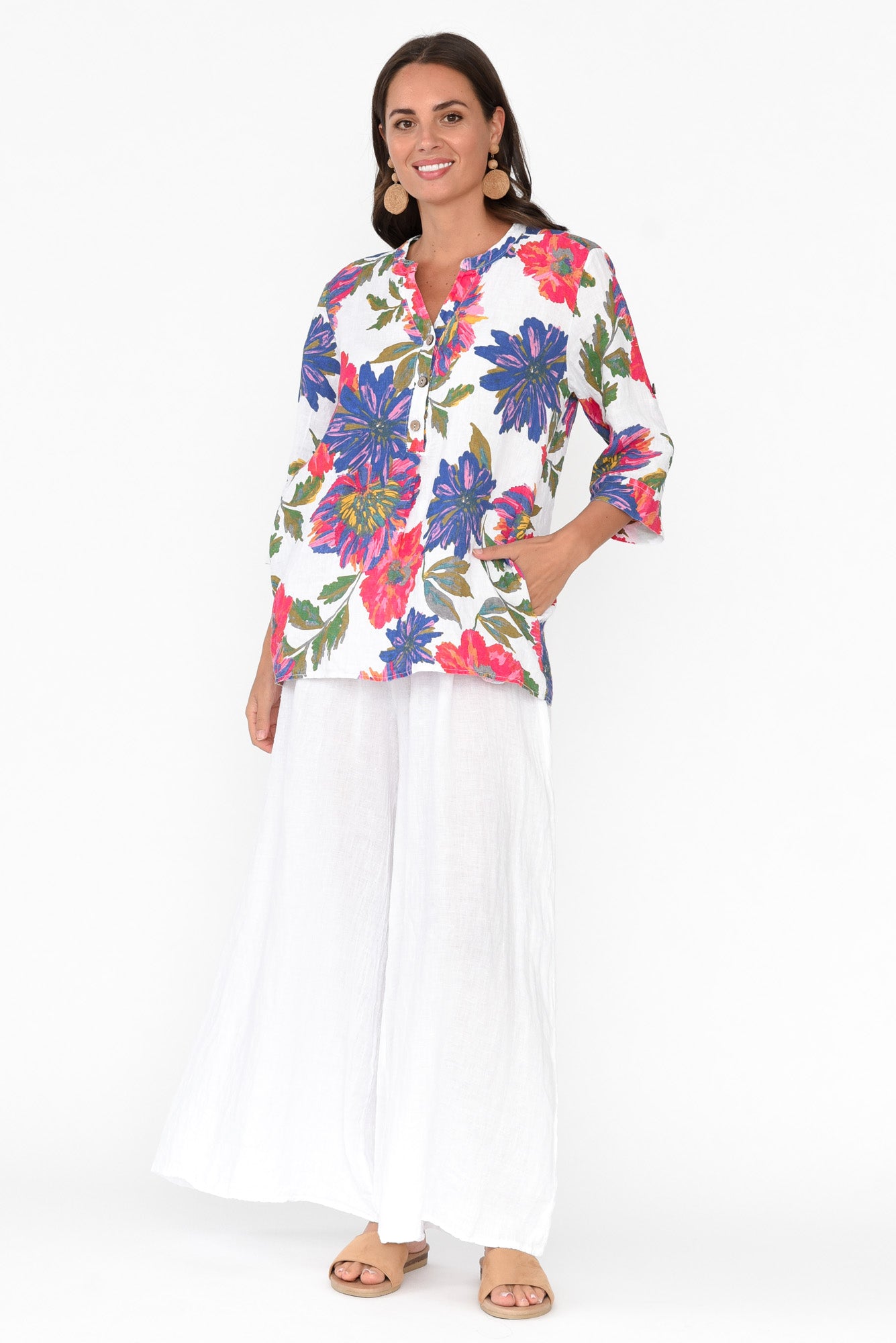 Thora Red Blossom Linen Top