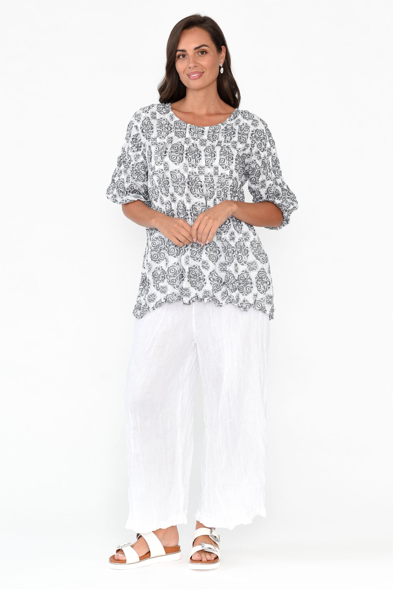 Costello White Crinkle Cotton Pant