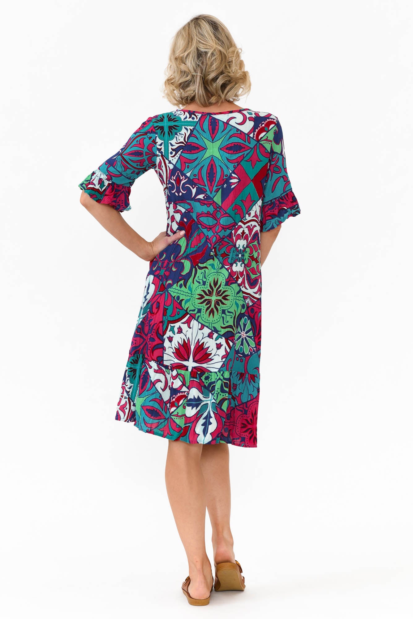 Calla Teal Mosaic Crinkle Dress