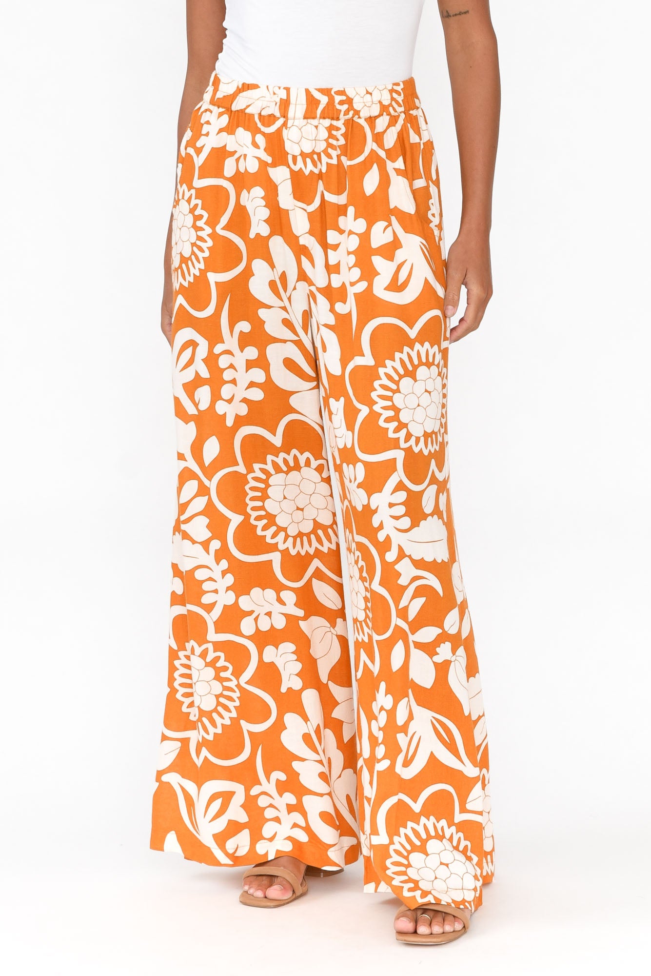 Positano Orange Garden Flared Pant