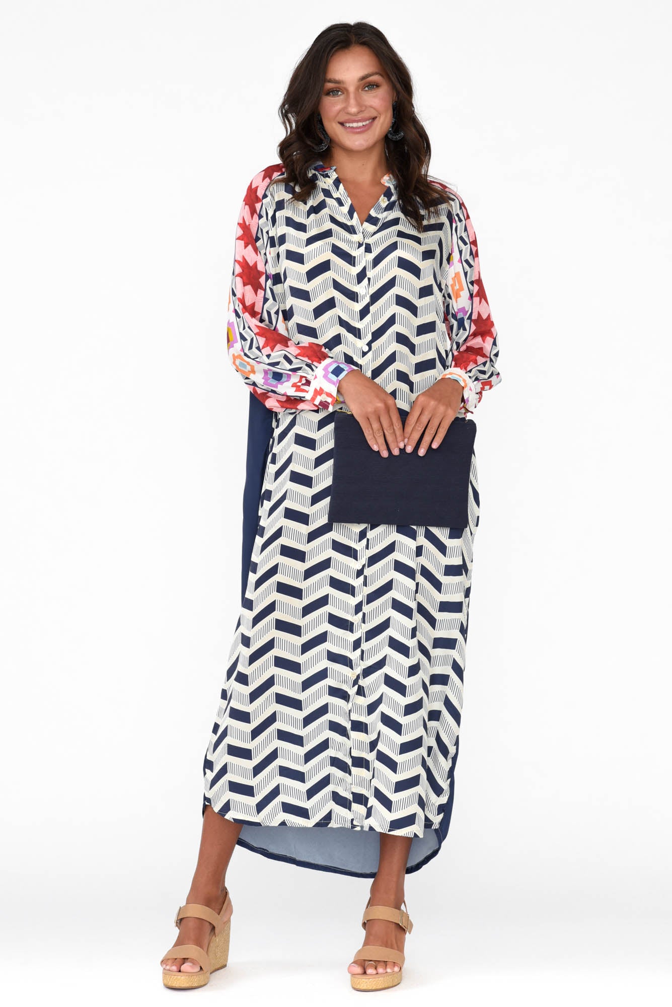 Maeva Navy Geometric Shirt Dress