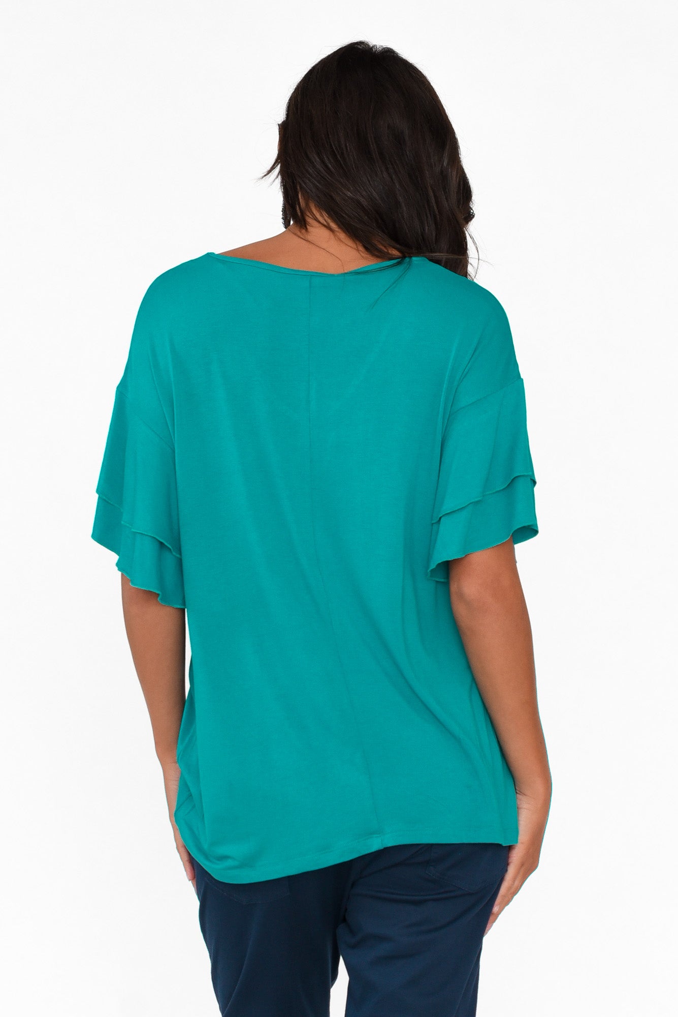 Ripon Blue Lagoon Frill Sleeve Top