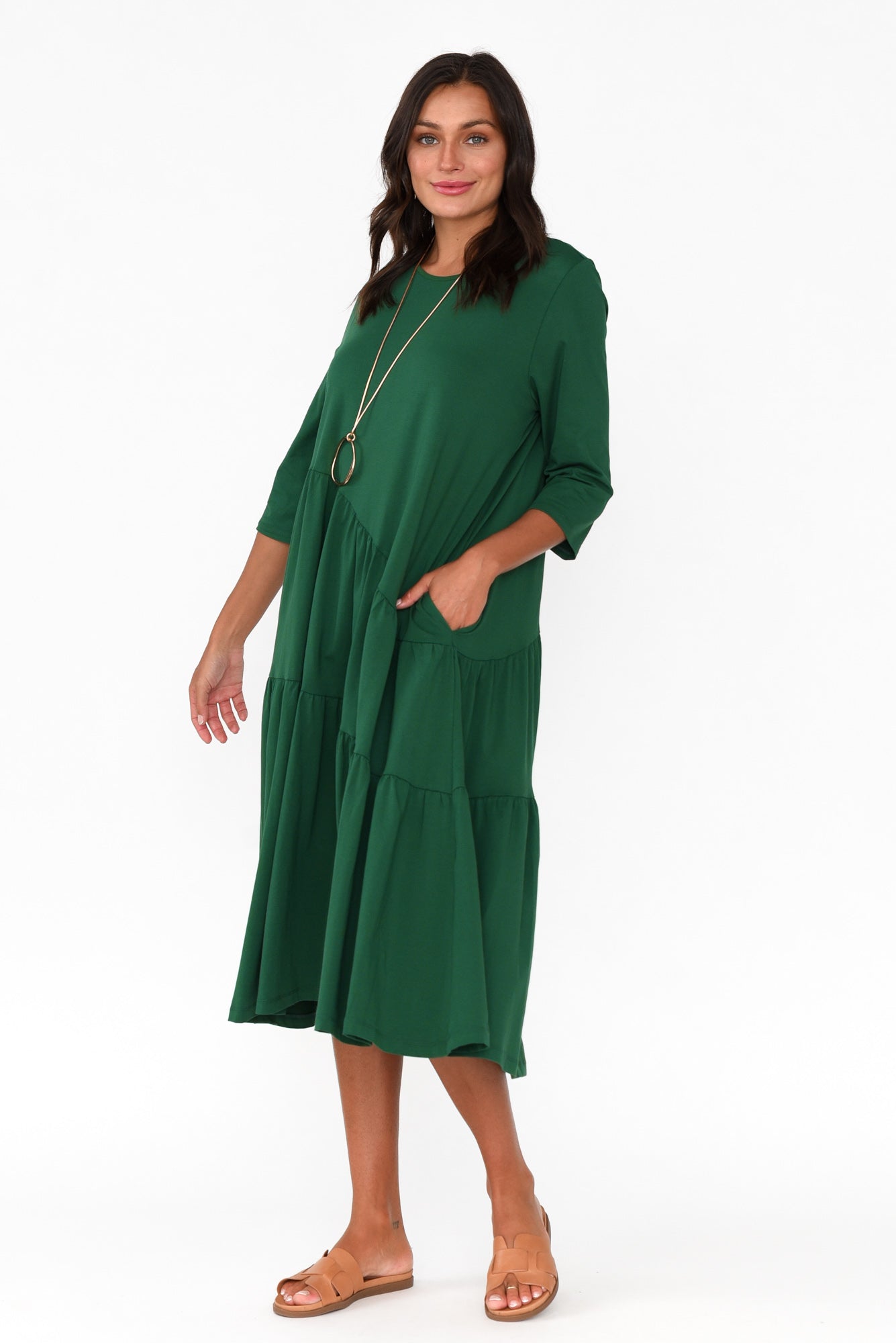 Masie Emerald Diagonal Gathered Dress