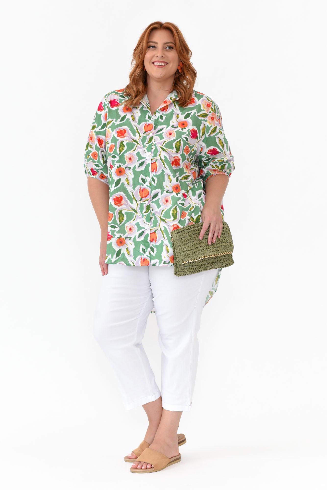Sadie Green Blossom Cotton Tunic Top
