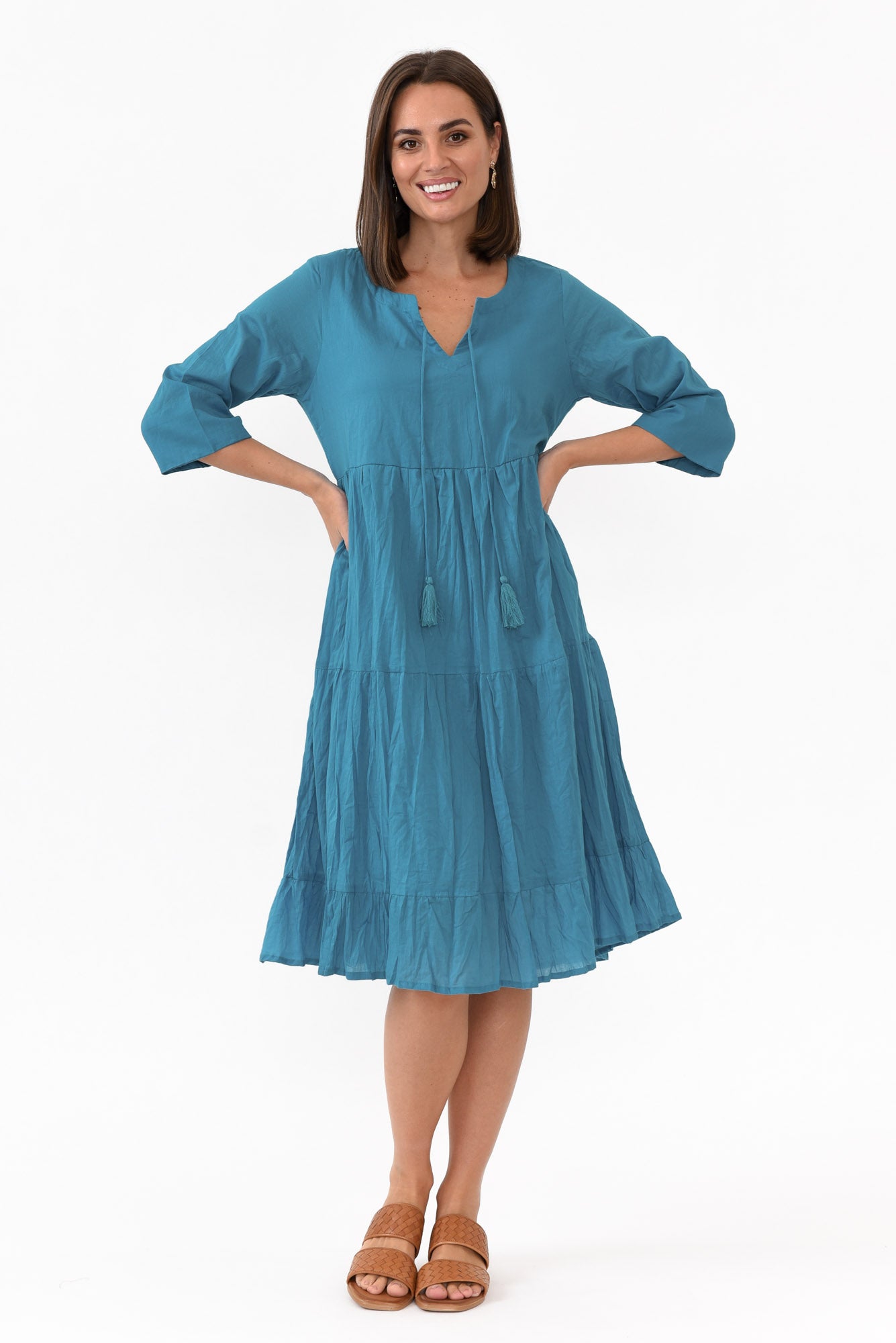 Milana Ocean Crinkle Cotton Dress