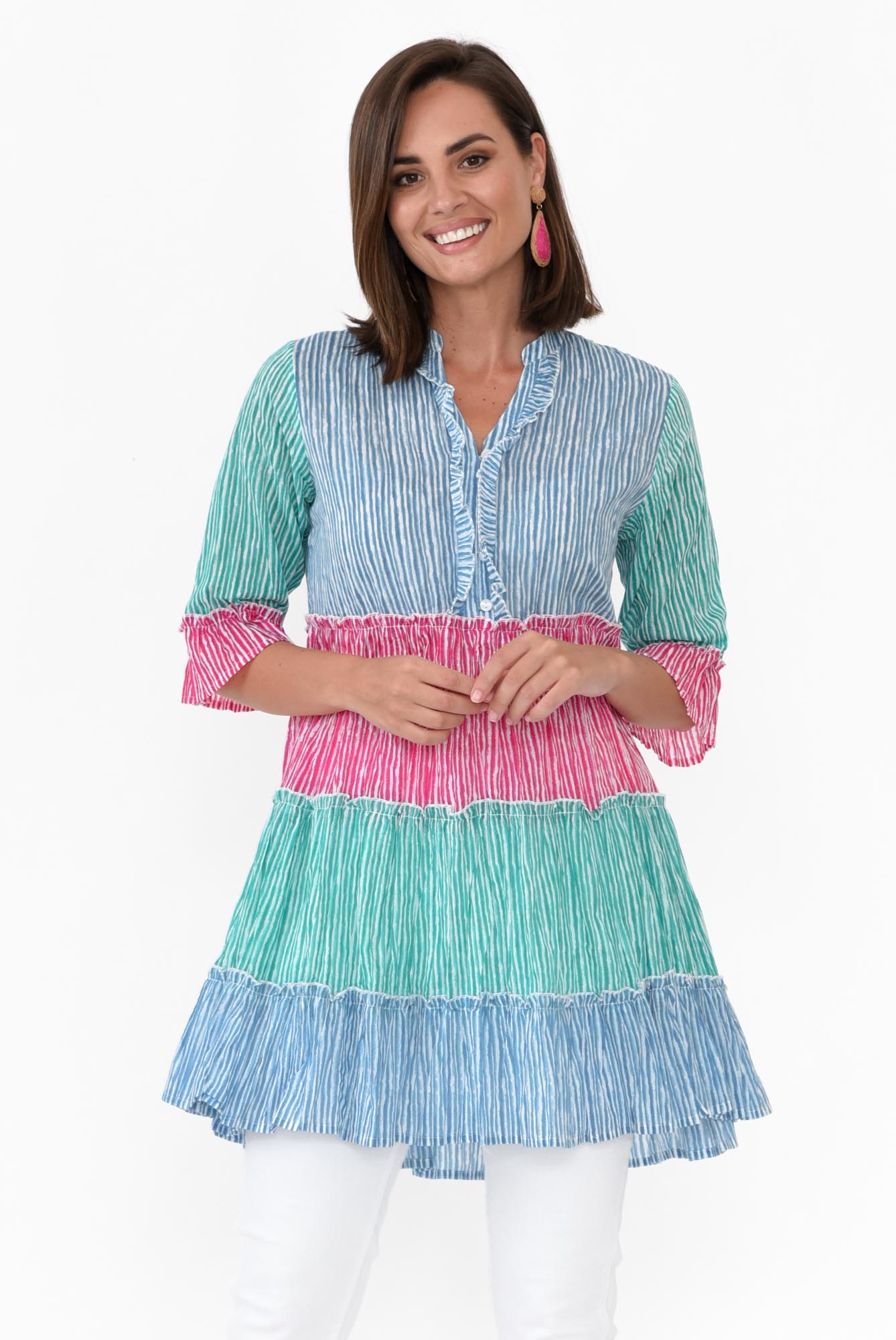 Deedee Multi Stripe Cotton Frill Tunic