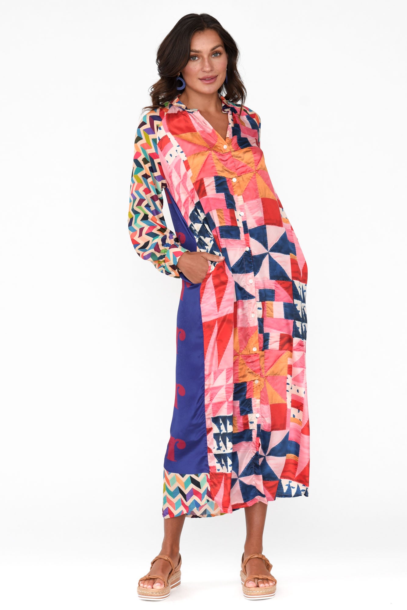Maeva Pink Geo Shirt Dress
