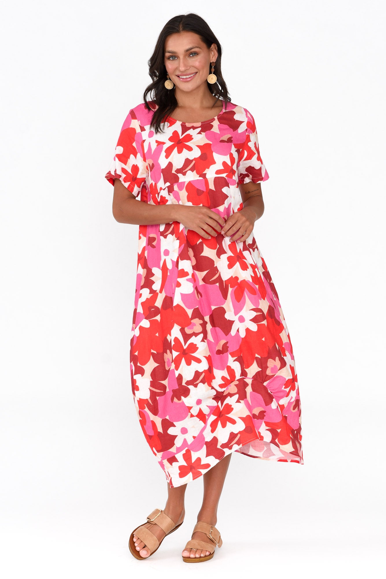 Mattie Red Floral Linen Dress