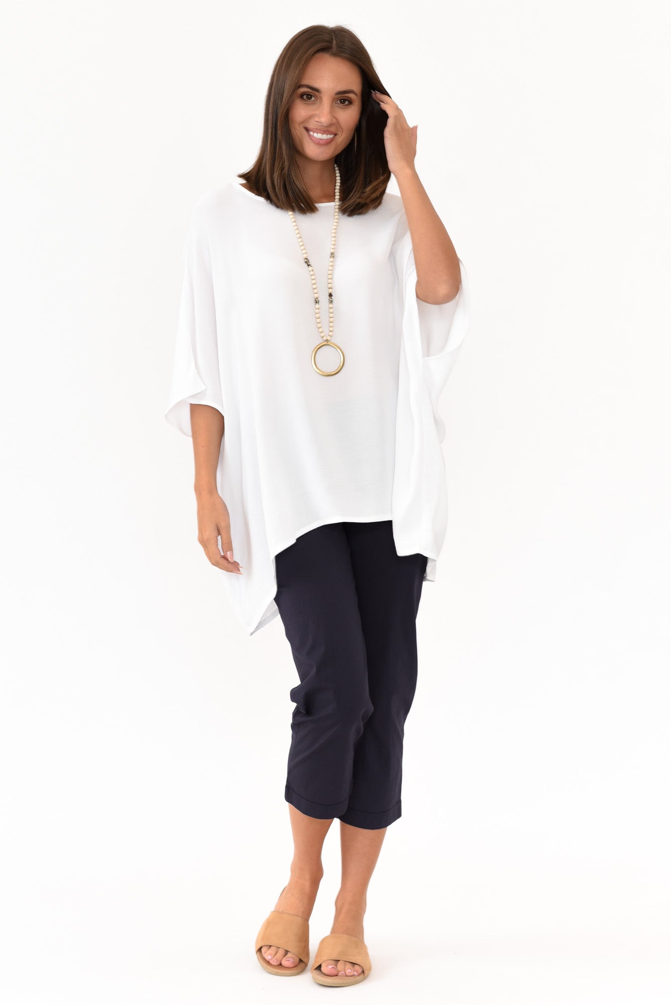 Zara Navy Cotton Cropped Stretch Pant