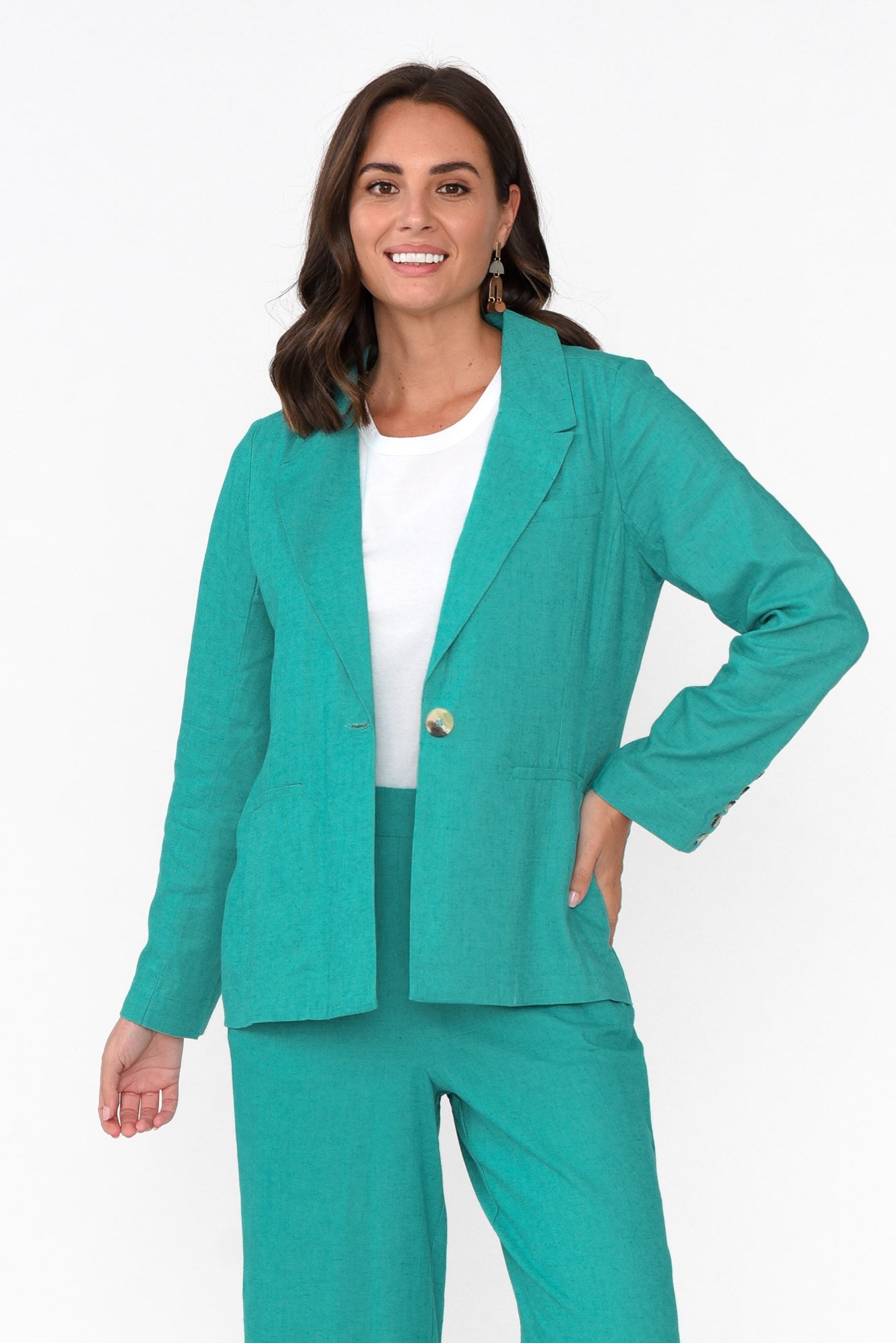 Lisset Teal Linen Blend Blazer