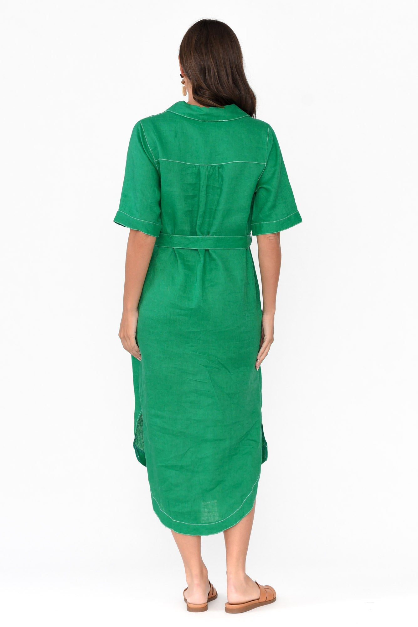 Alaska Green Linen Shirt Dress