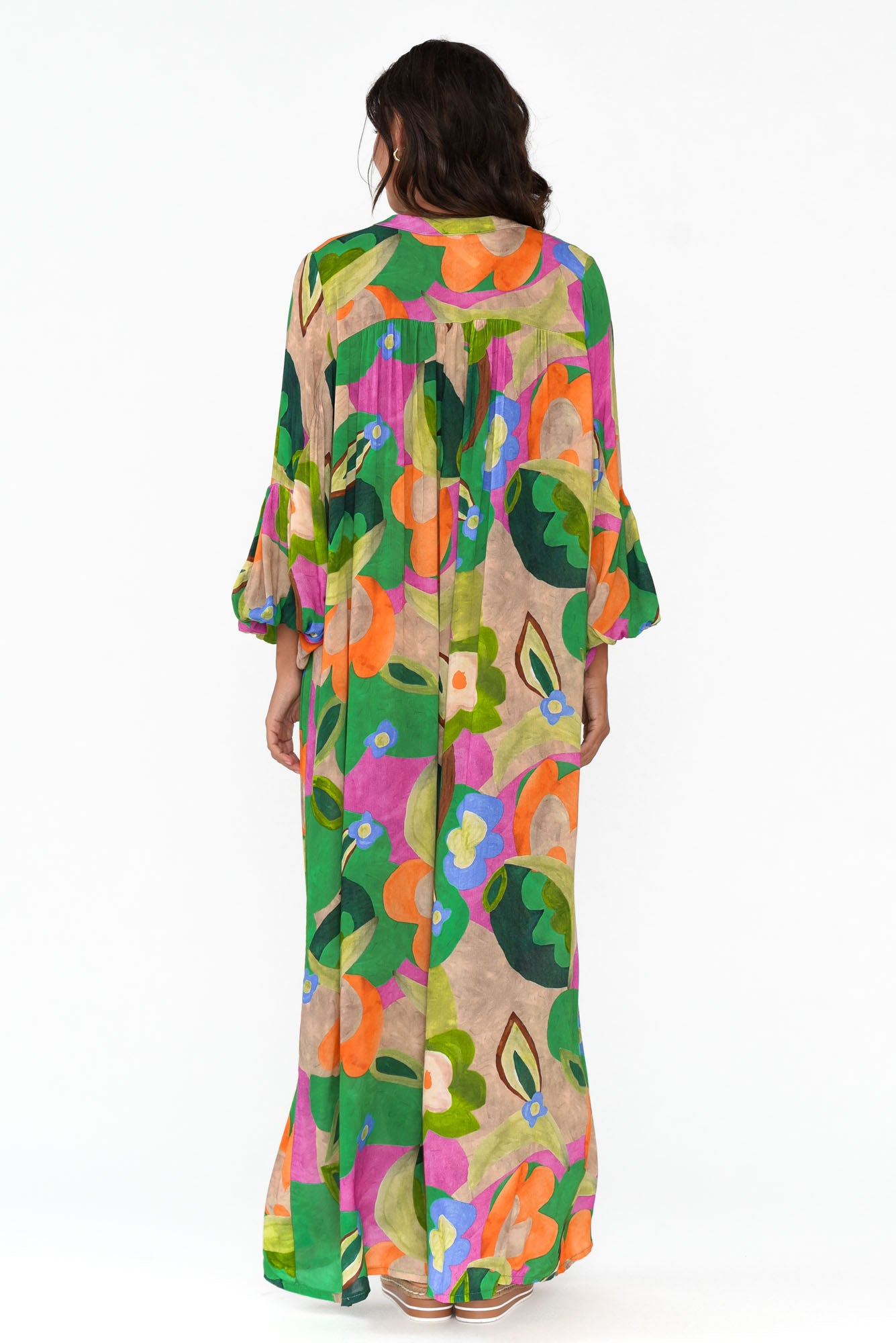 Menara Green Abstract Billow Dress