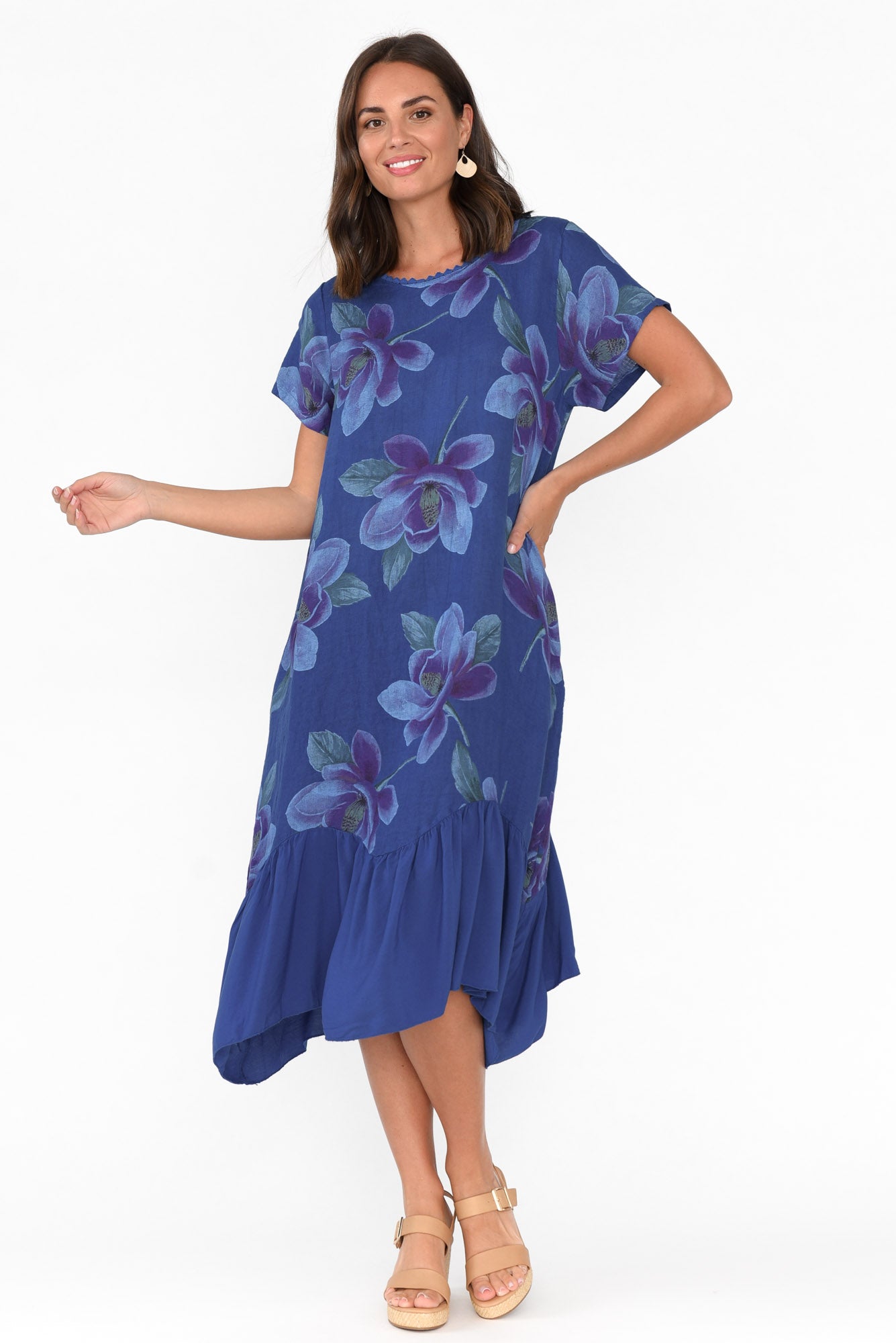 Ryker Cobalt Floral Linen Pocket Dress