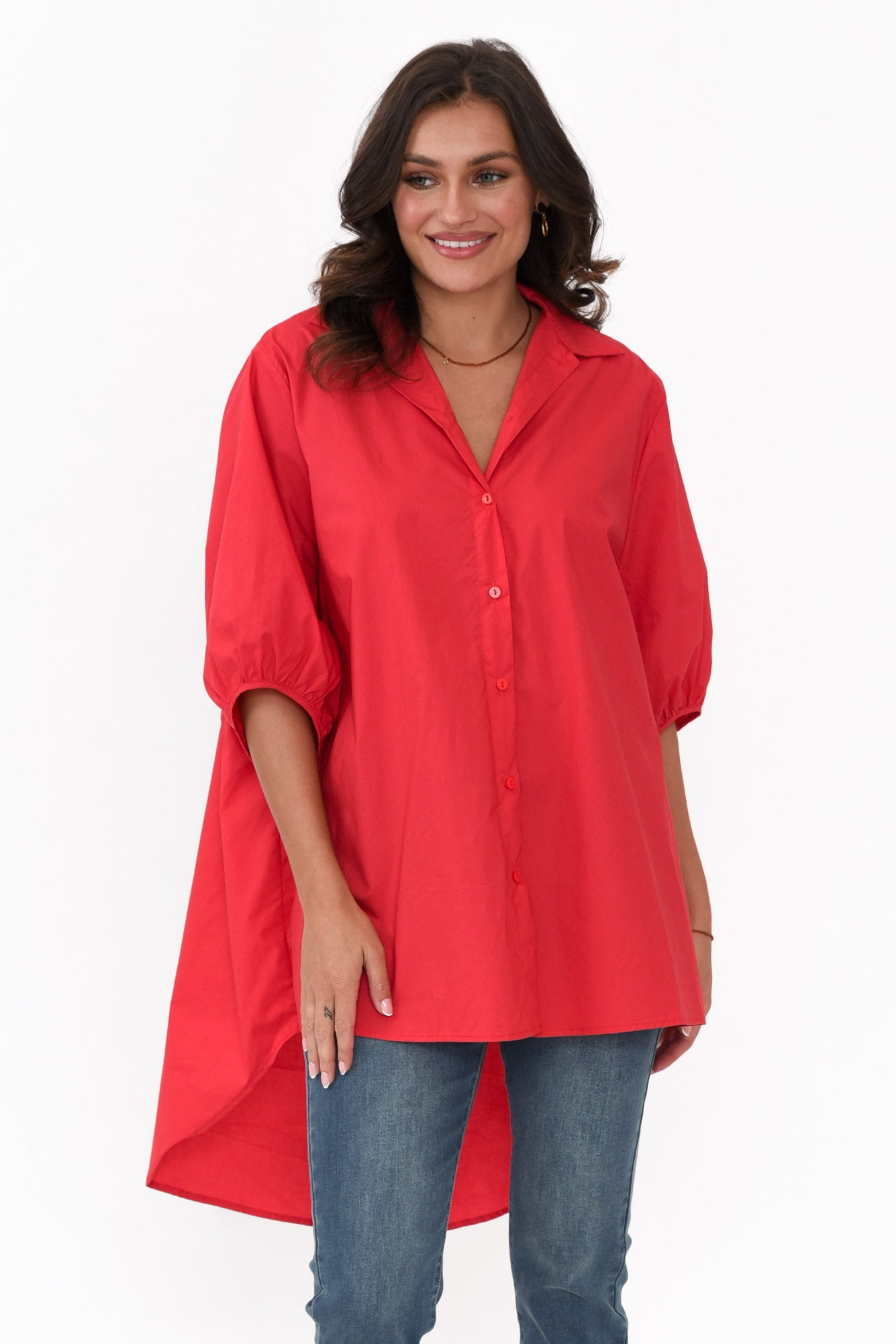 Sadie Red Cotton Tunic Top