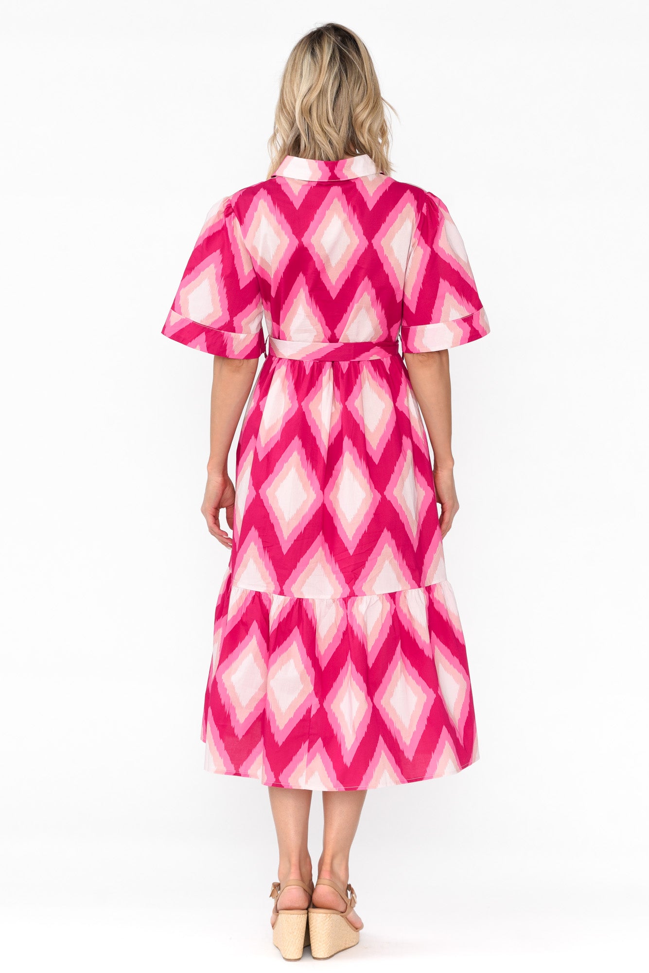 Ladonna Pink Geo Cotton Shirt Dress