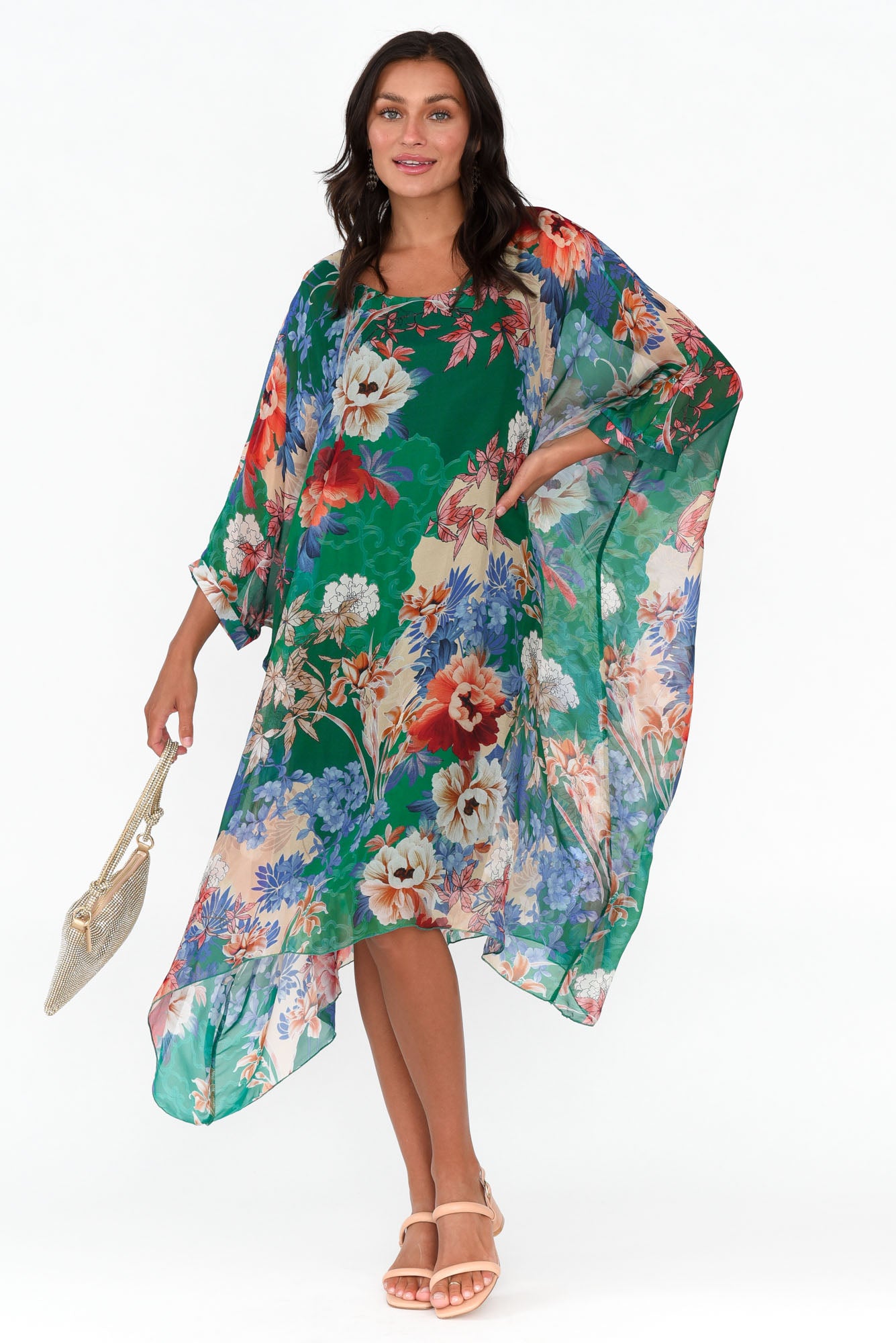 Marybeth Green Floral Silk Kaftan