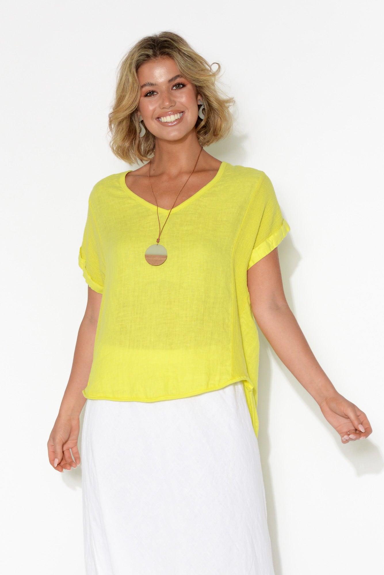 Dorian Yellow Linen Cotton Top
