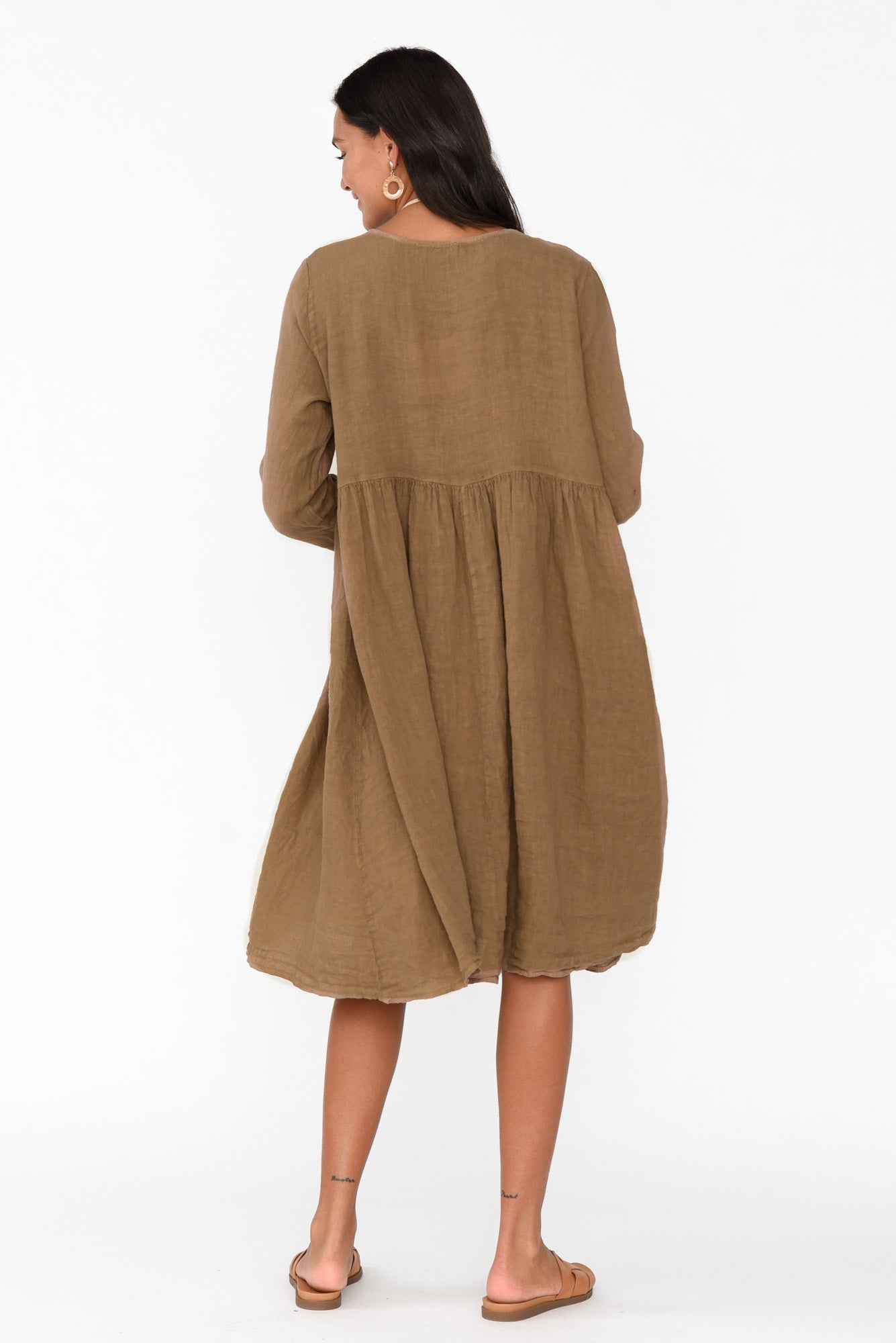 Maybelle Mocha Linen Pocket Dress