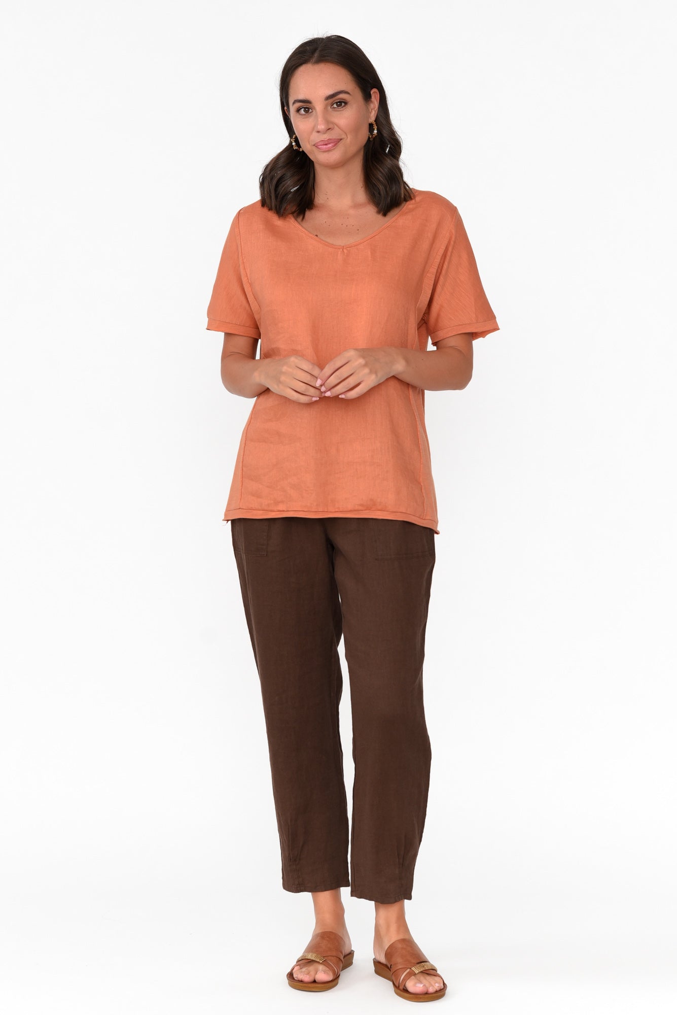 Ishana Rust Linen Cotton Top