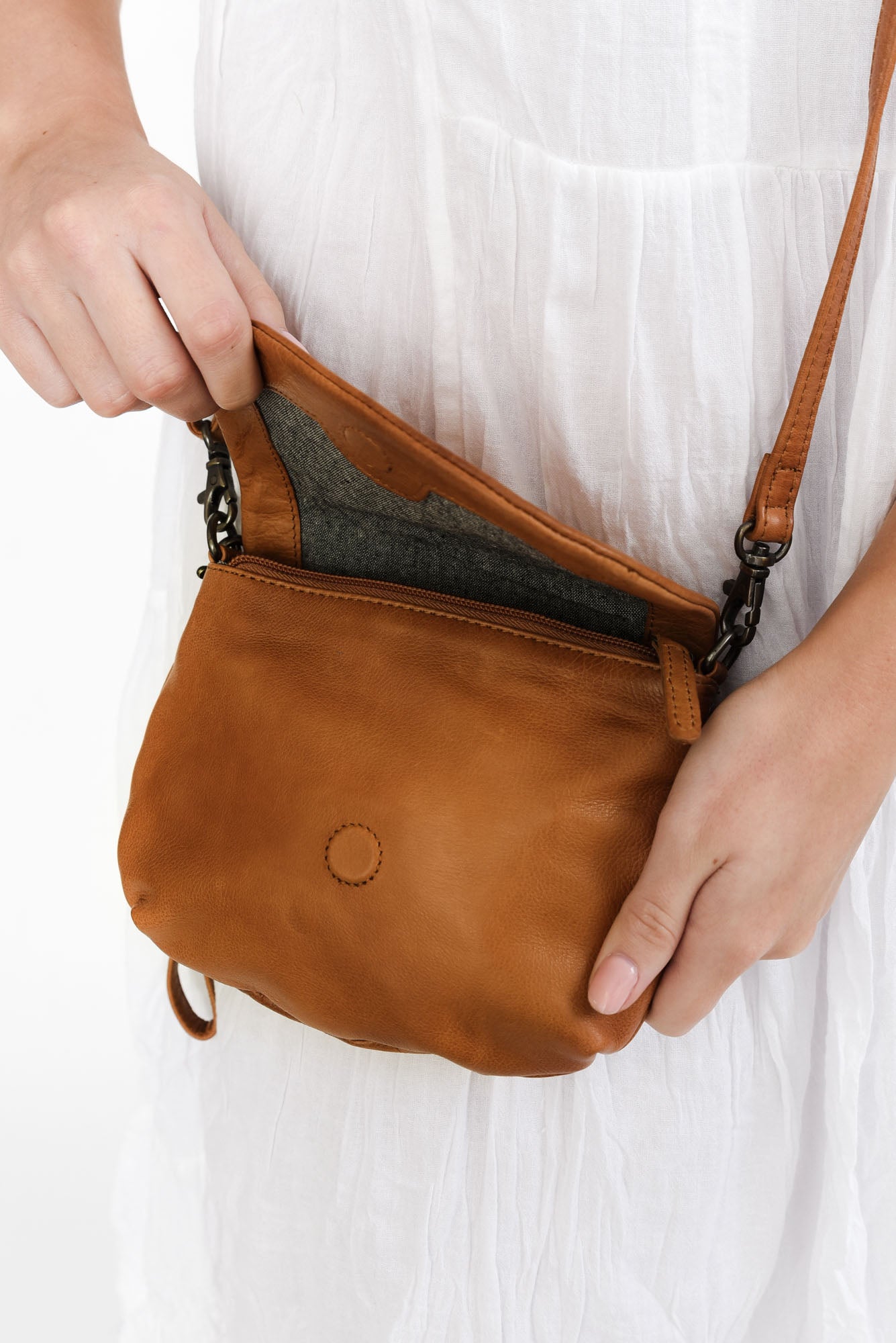 Ophira Tan Leather Crossbody Bag
