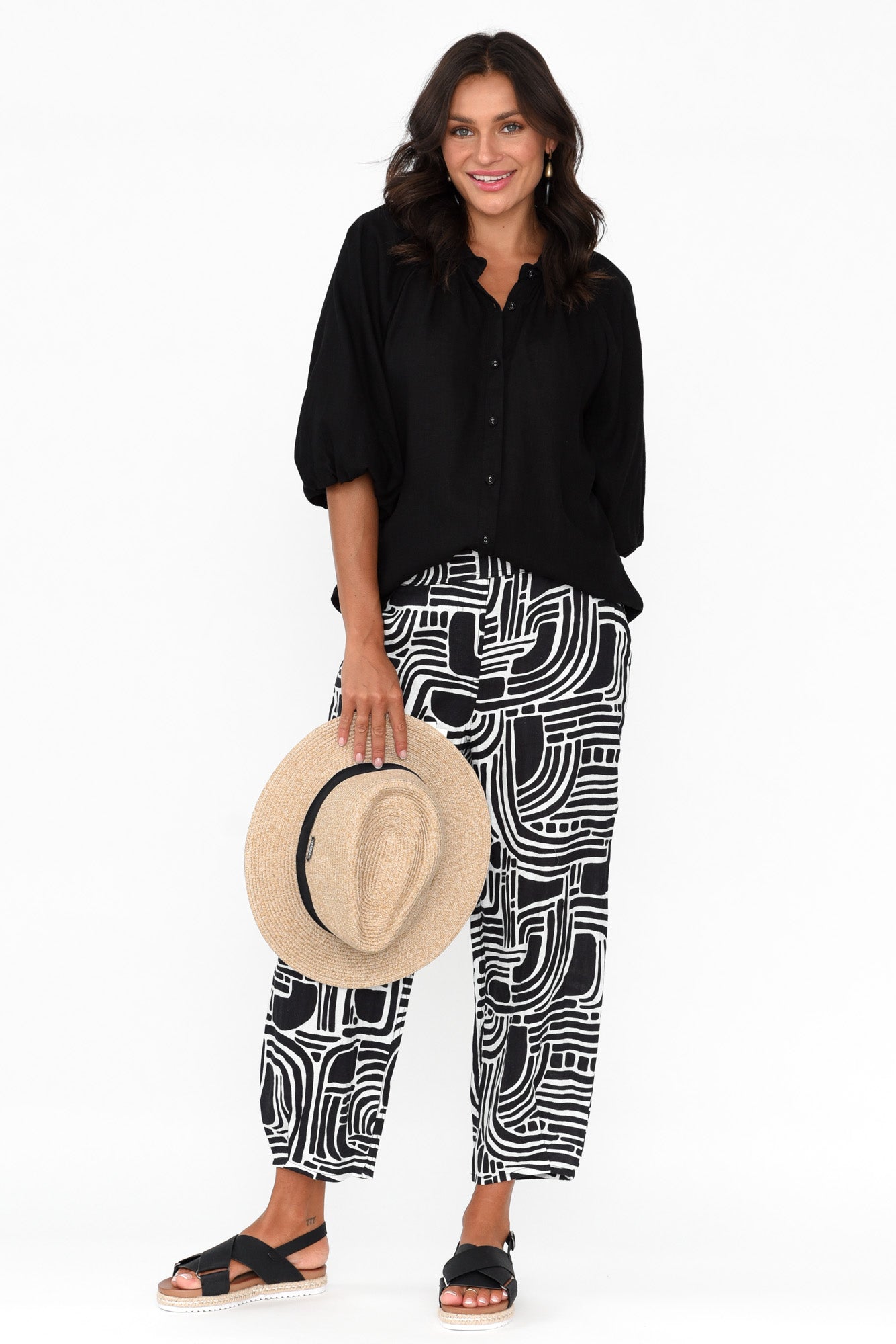 Callie Black Geo Linen Pant