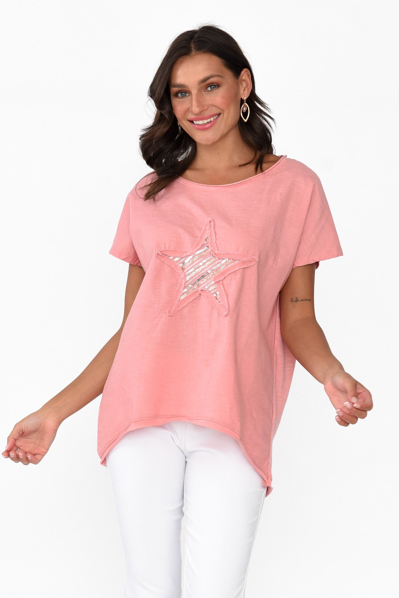 Kassidy Pink Star Sequin Tee