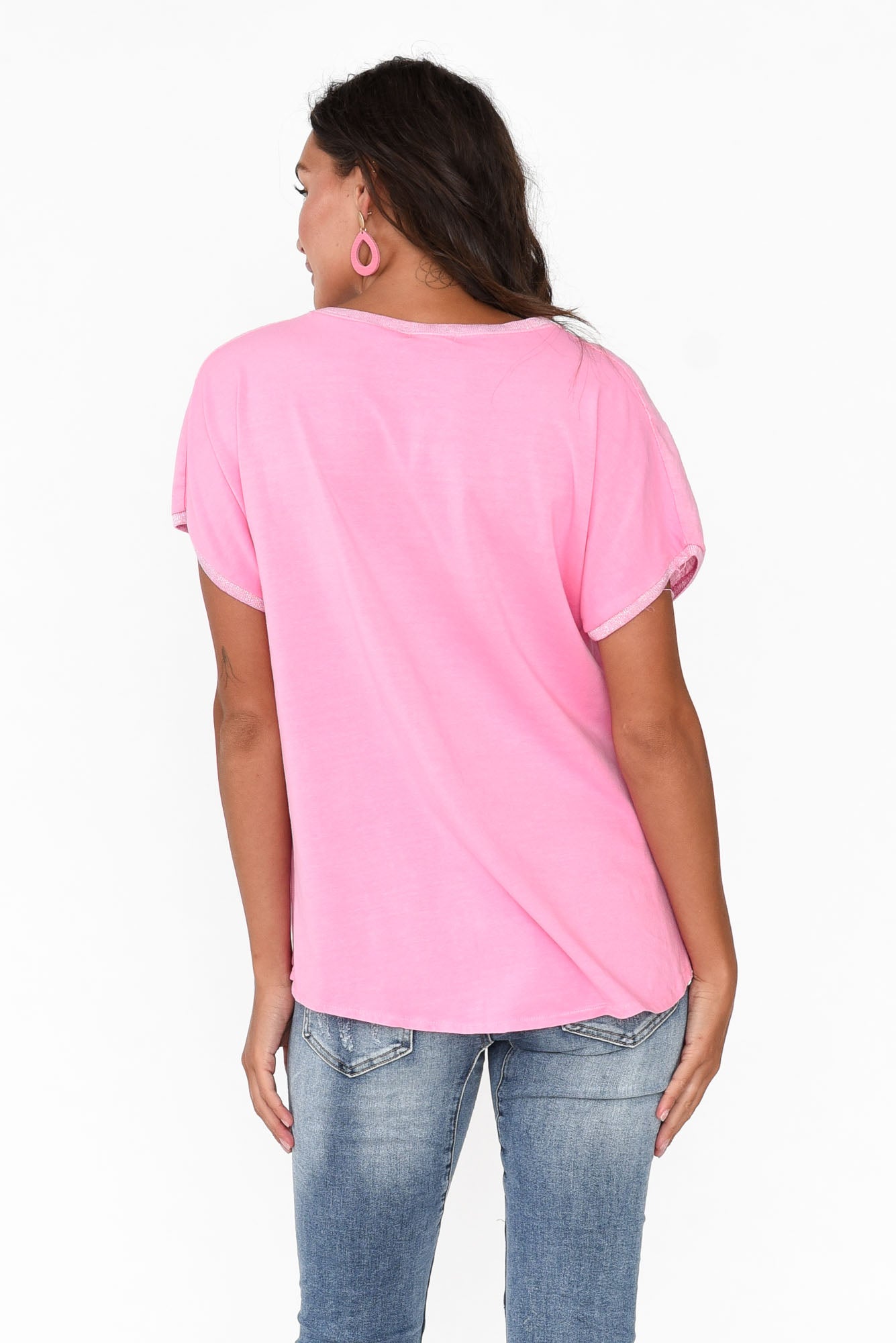Candela Pink Sequin Heart Linen Top
