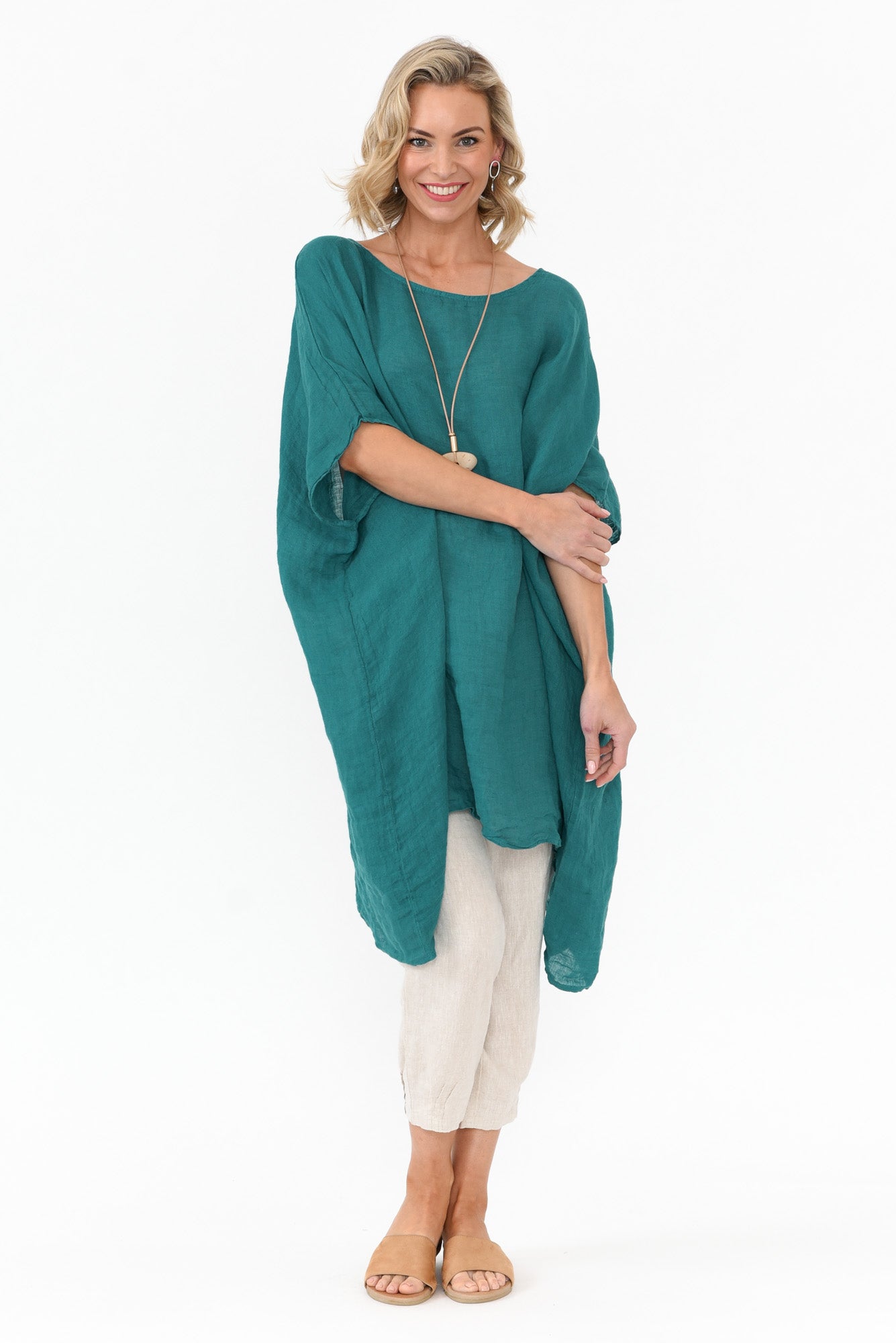 Noemi Teal Linen Kaftan Tunic