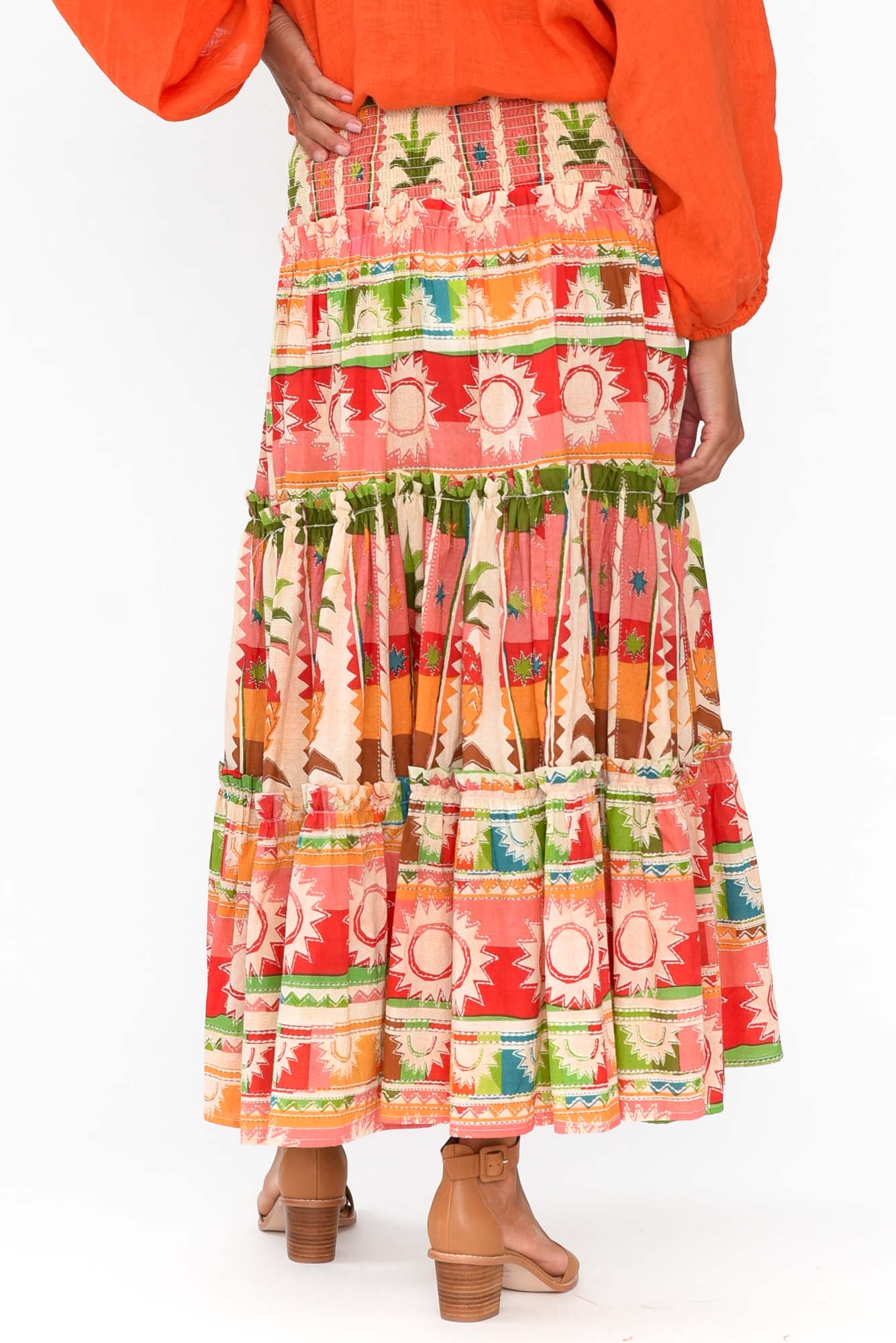 Pier Tropical Cotton Tiered Maxi Skirt
