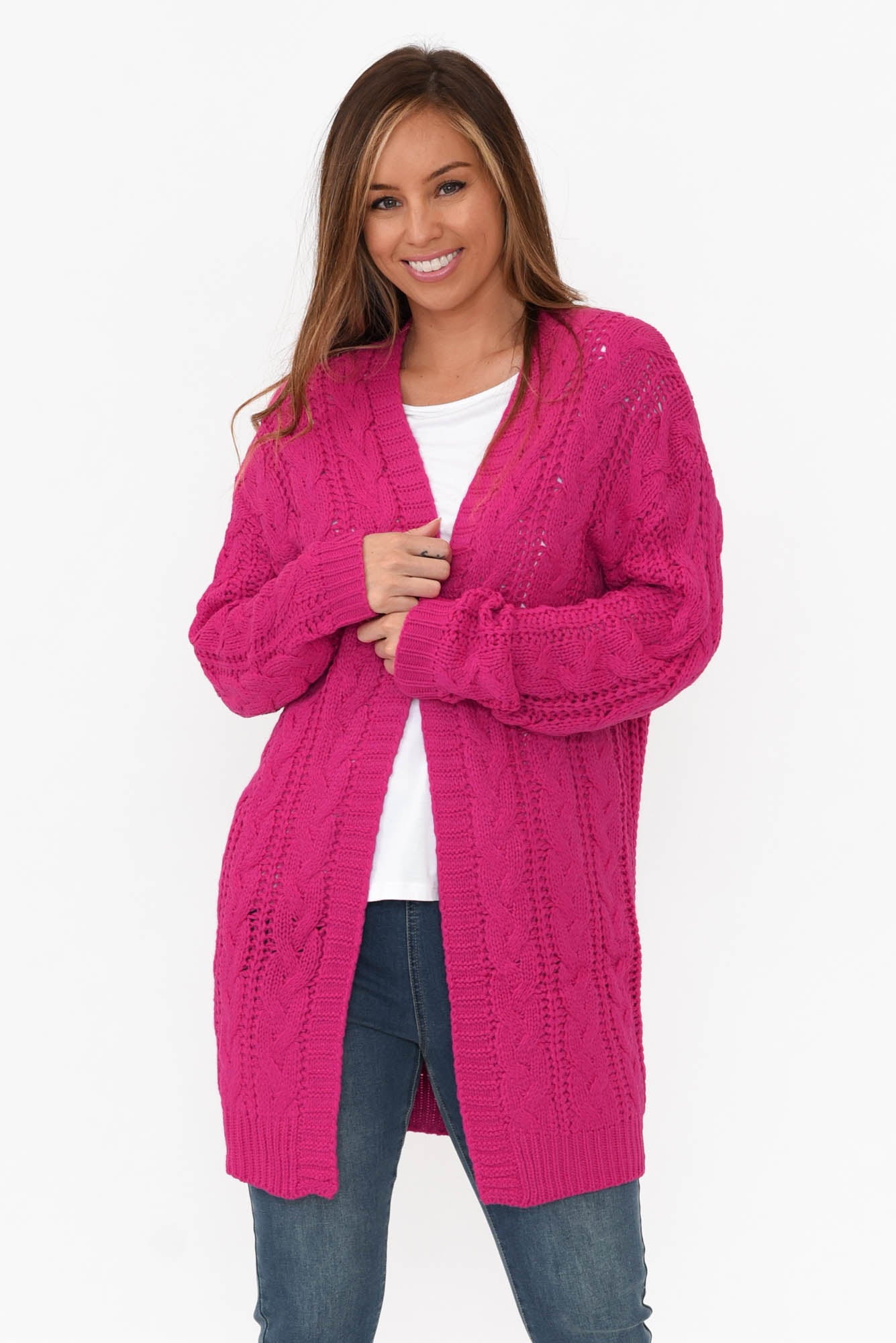 Sutton Hot Pink Cable Knit Cardigan