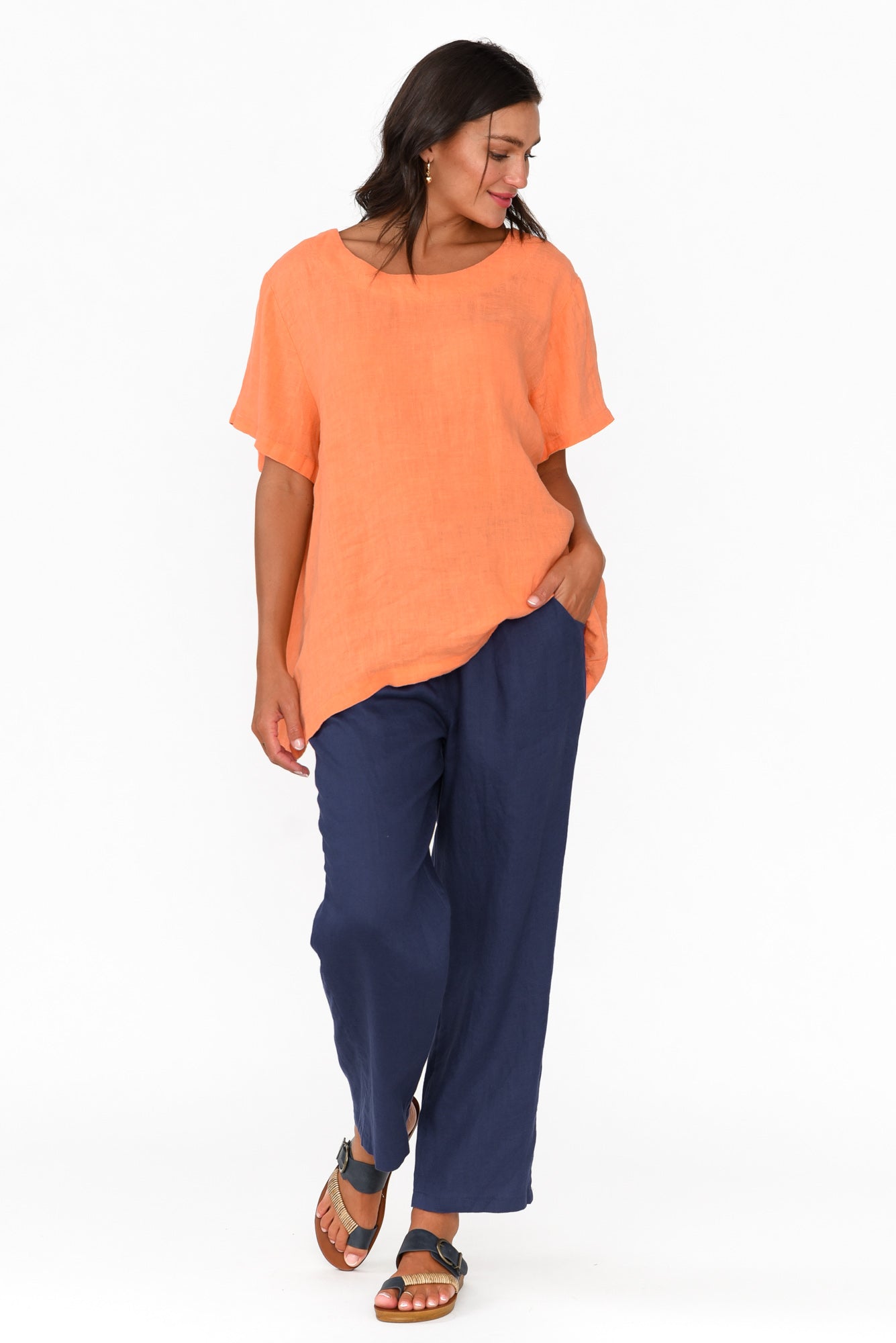 Micah Apricot Linen Scoop Neck Top