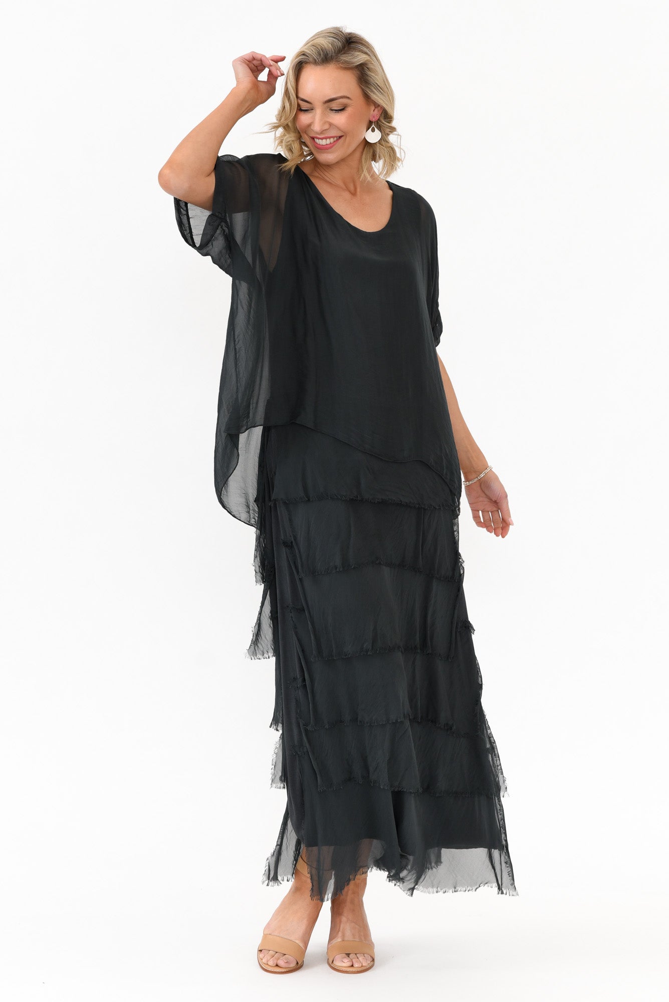 Maryland Charcoal Silk Layer Dress
